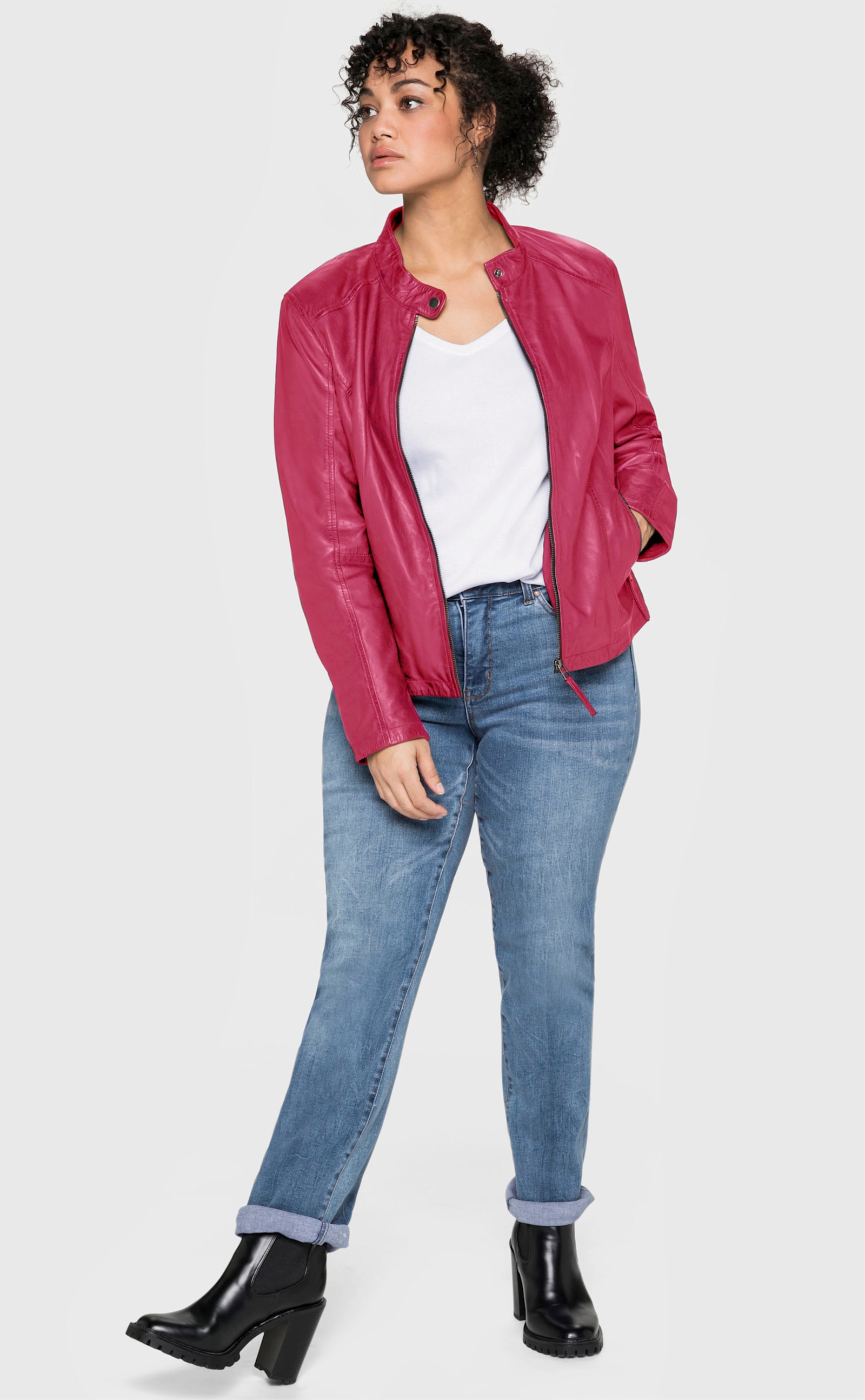 sheego Lederjacke im Biker-Stil - orchidee