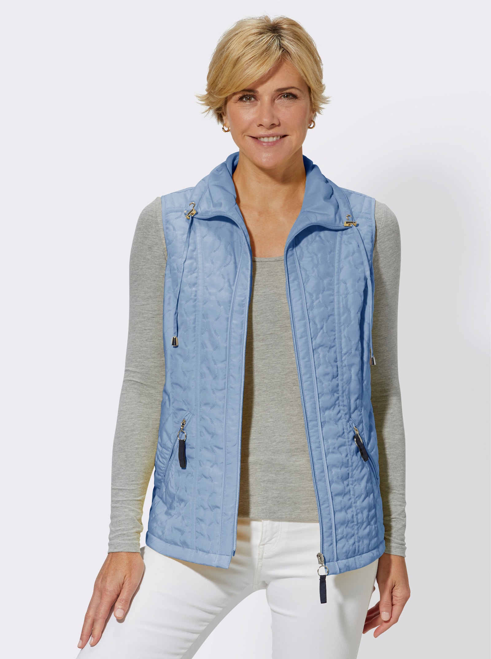 Steppweste mit Reißverschluss-Taschen - hellblau