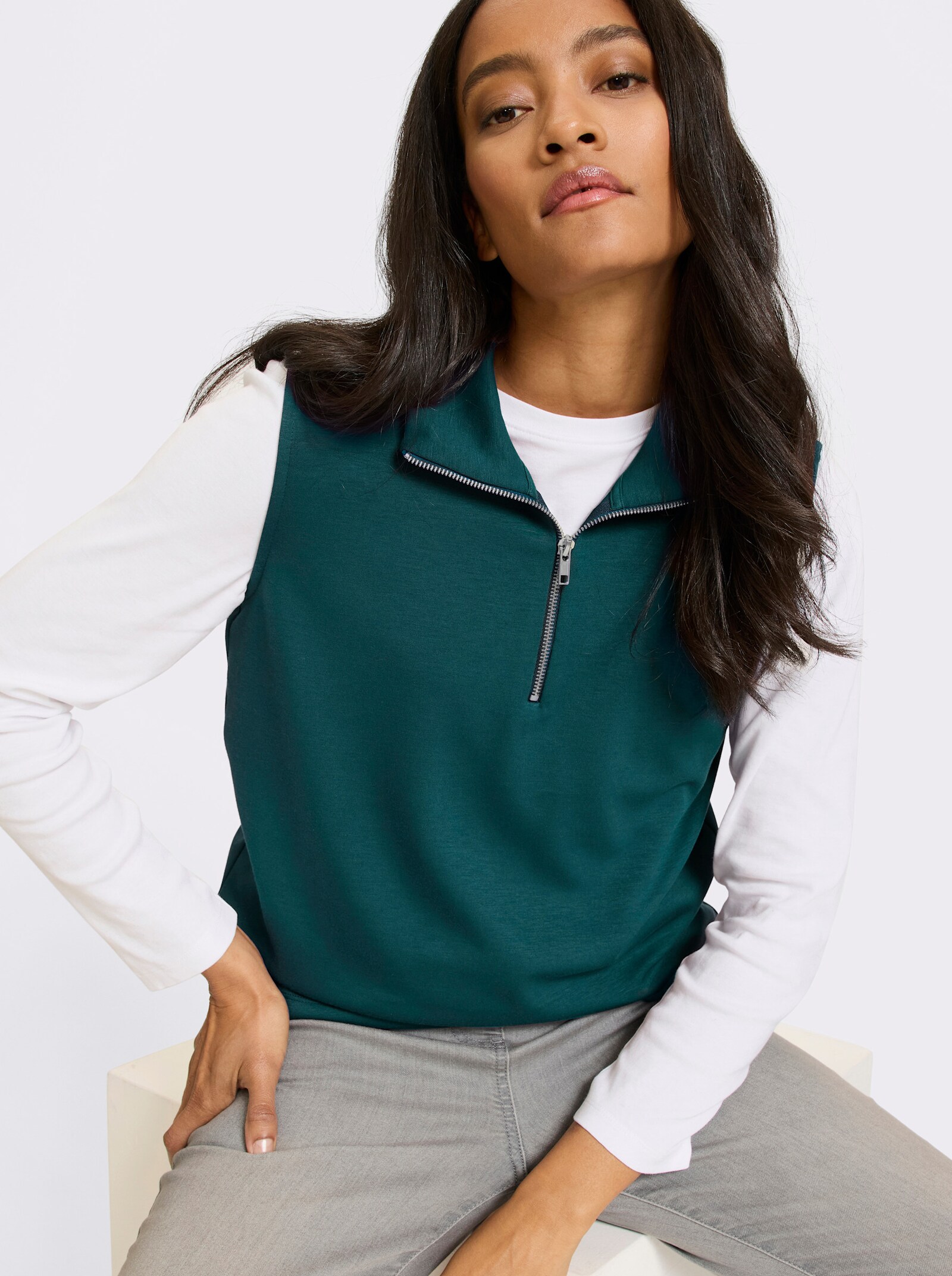 heine Shirt mit Reißverschluss - petrol