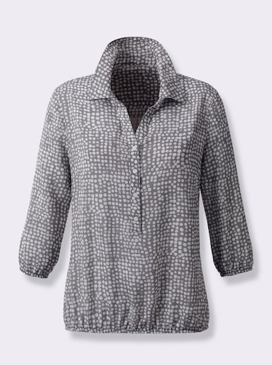 Schlupf-Bluse - grau-weiß-bedruckt