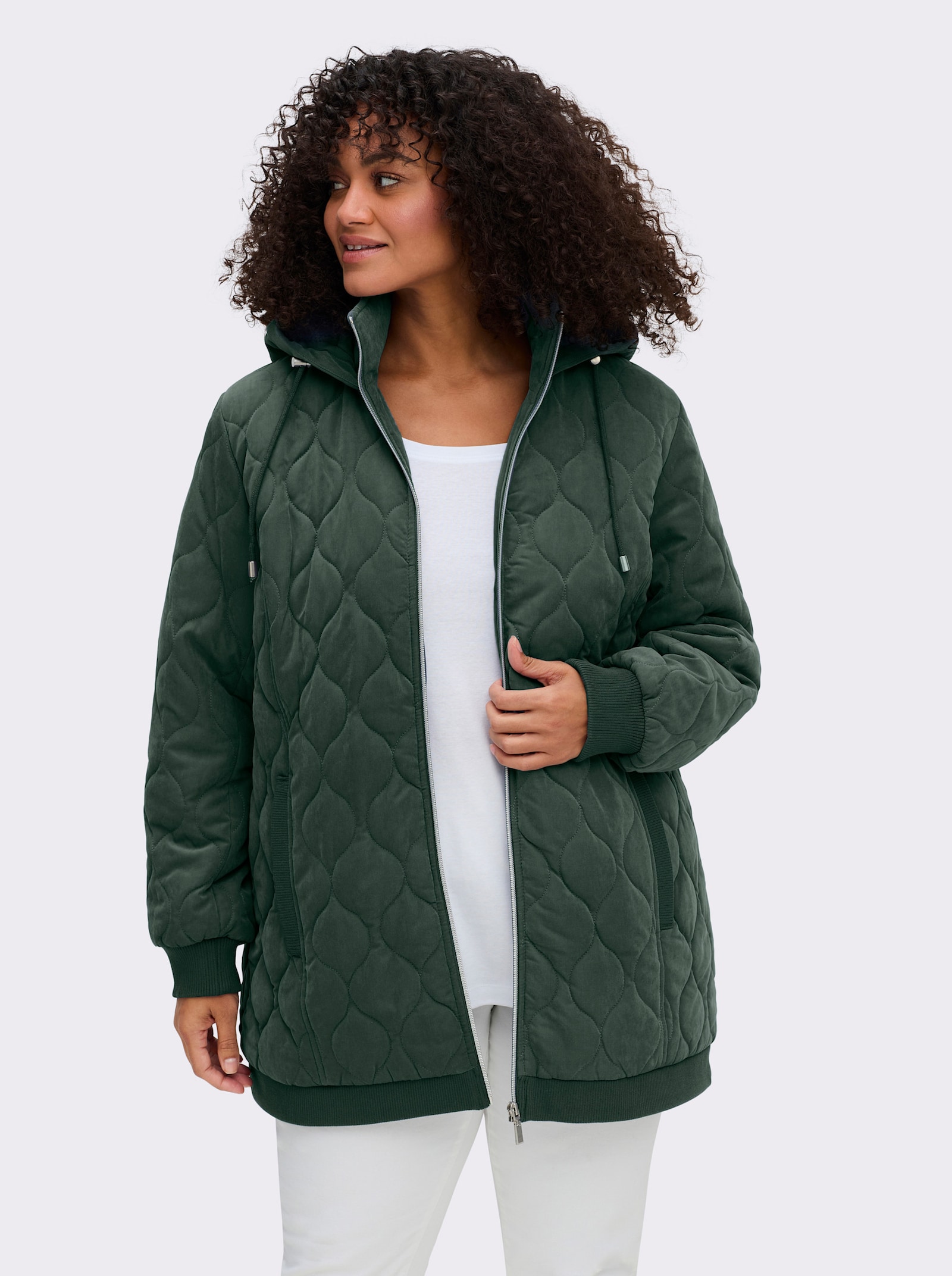 sheego Blousonjacke mit Wellensteppung, warm wattiert - moos