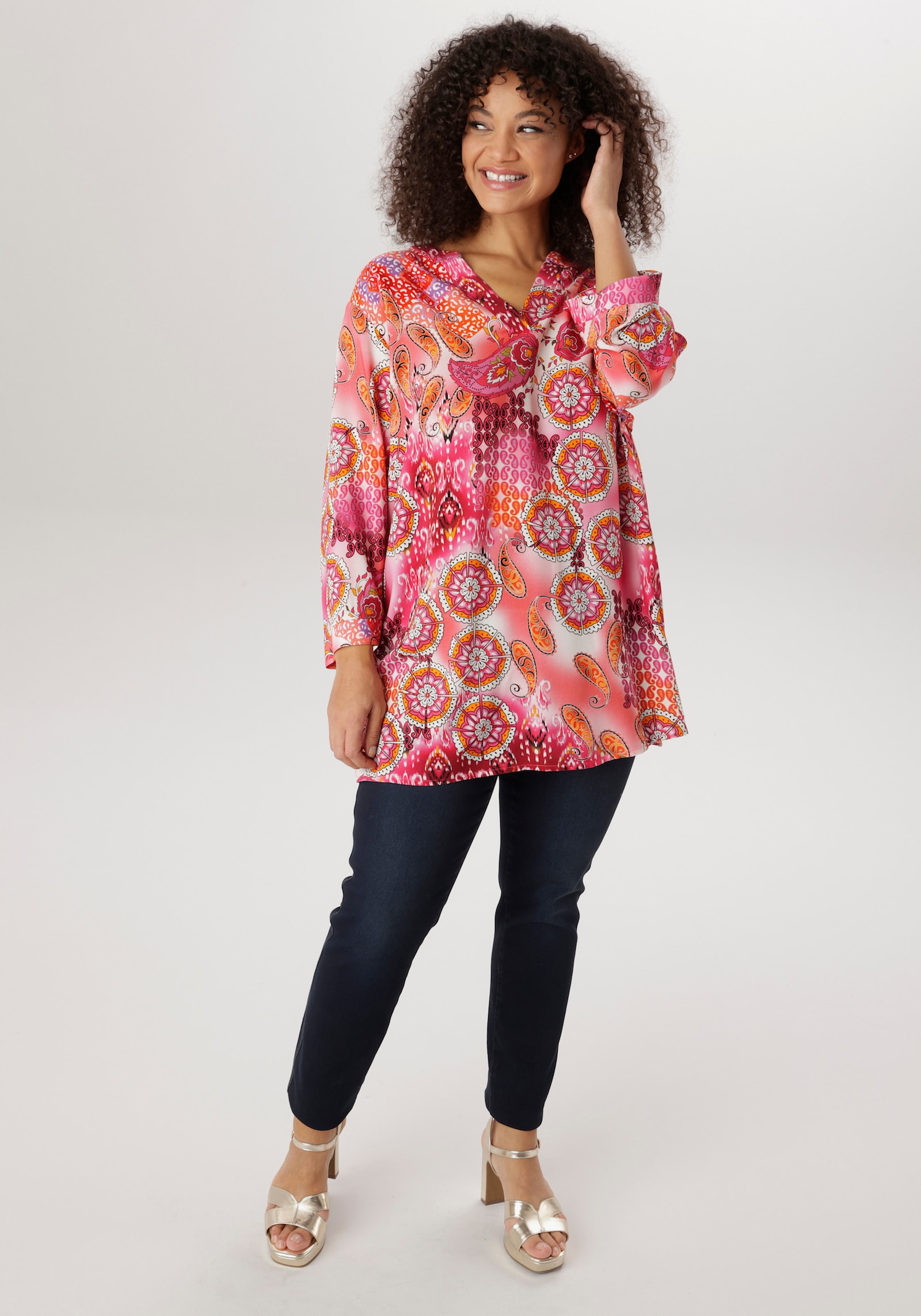 Aniston PLUS Schlupfbluse - rose-pink-orange-schwarz-lila