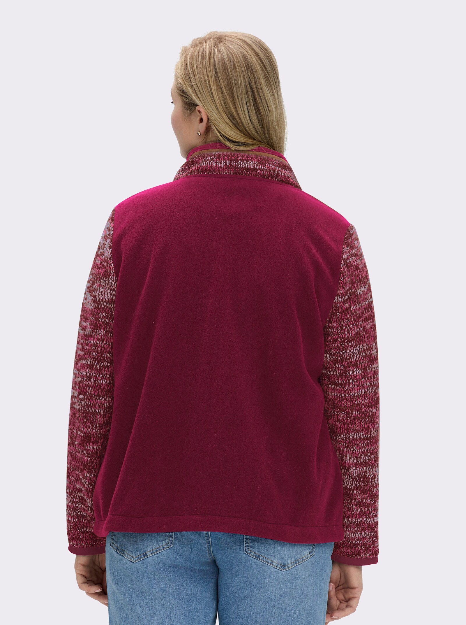 Fleecejacke im Mix aus Fleece und Strick - beere-meliert