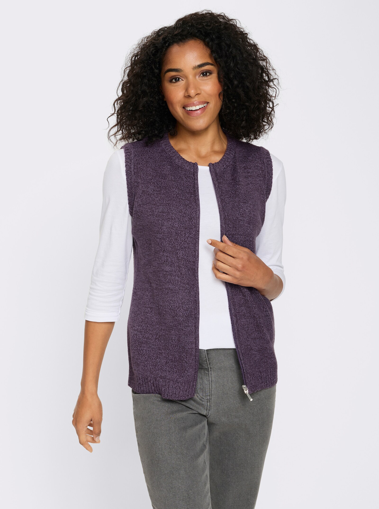 Strickweste aus Melange-Garn - feige-aubergine-meliert