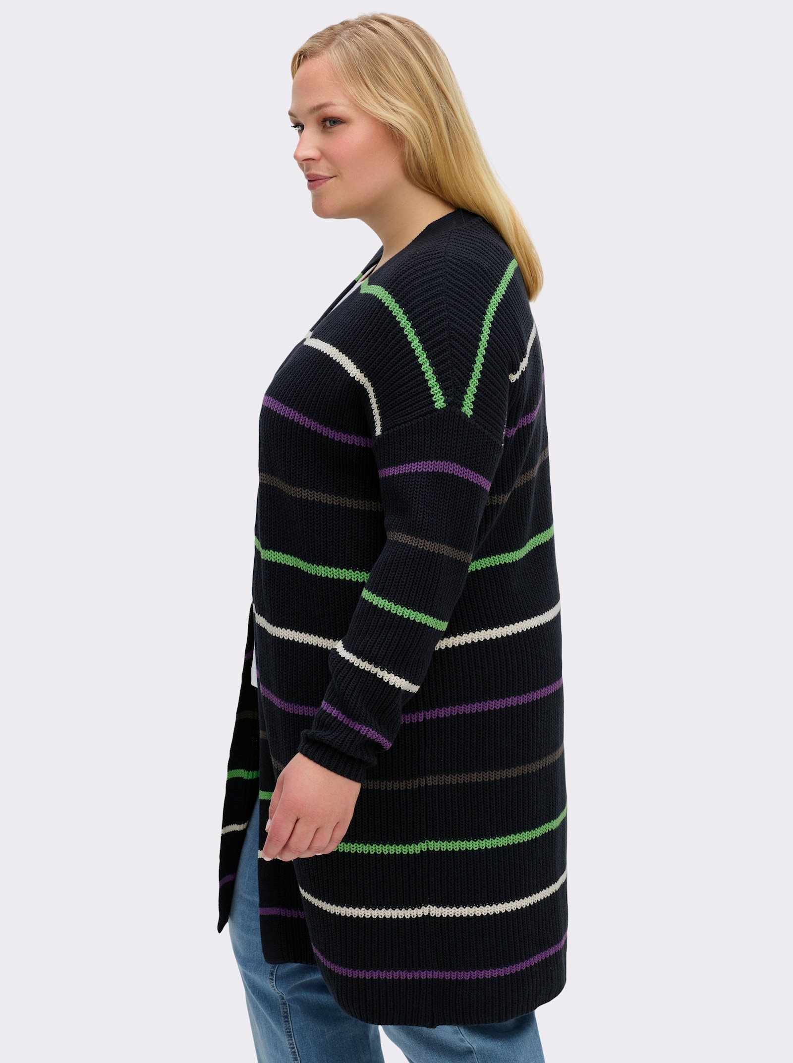 sheego Longstrickjacke mit Ringeln - tiefblau-geringelt