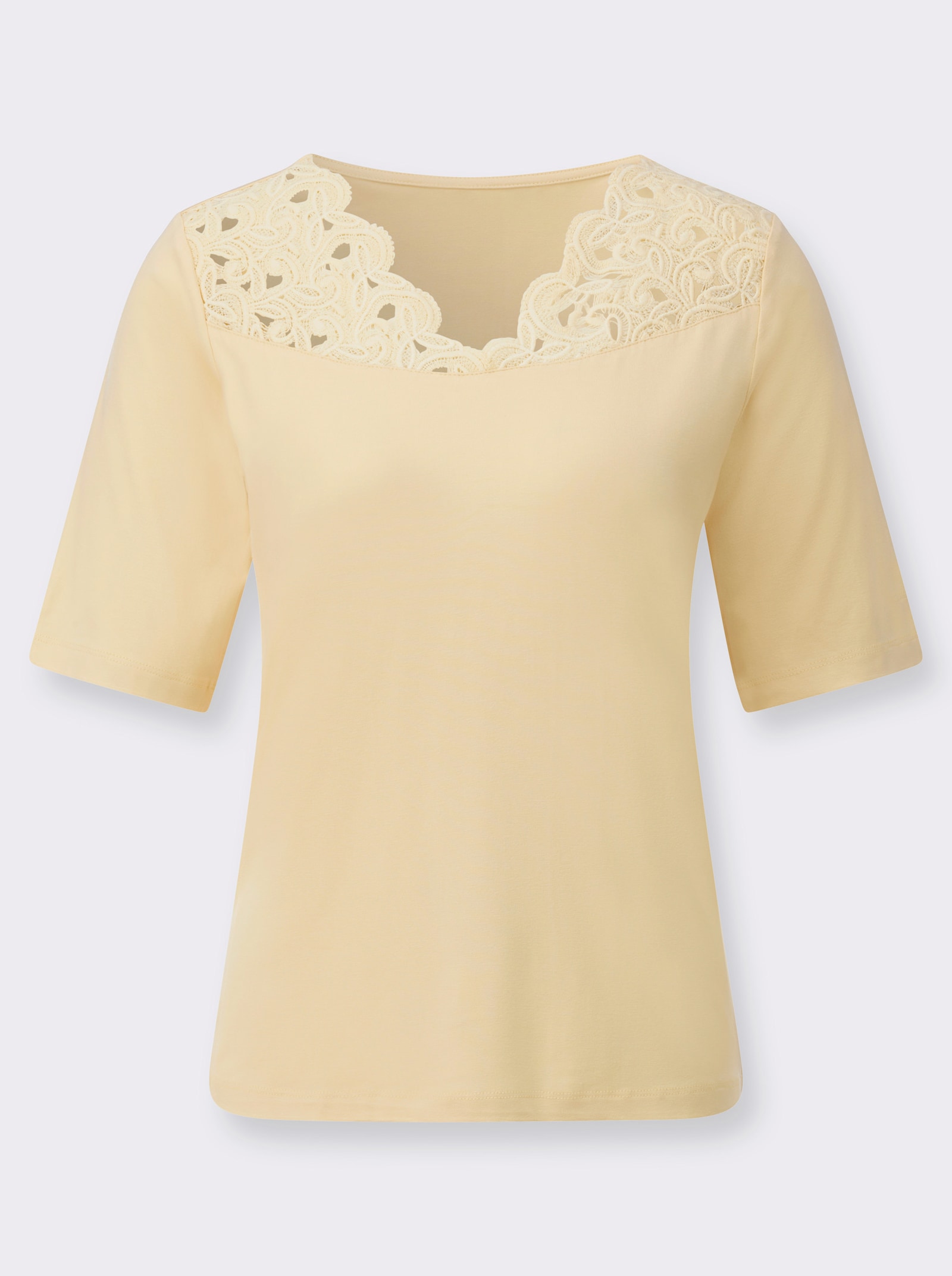 Kanten shirt met langere korte mouwen - vanille