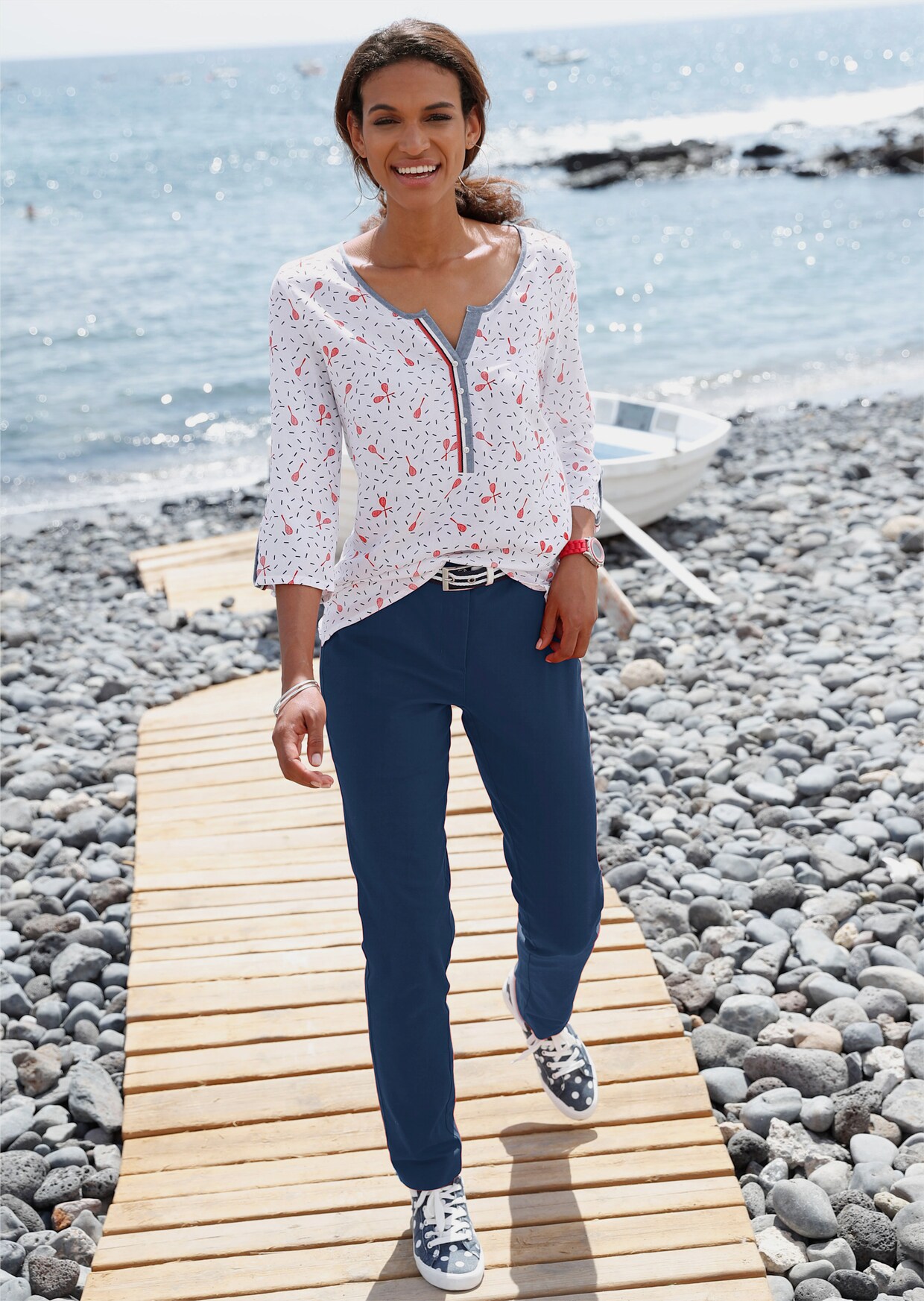 Chemisier - blanc-rouge à motifs
