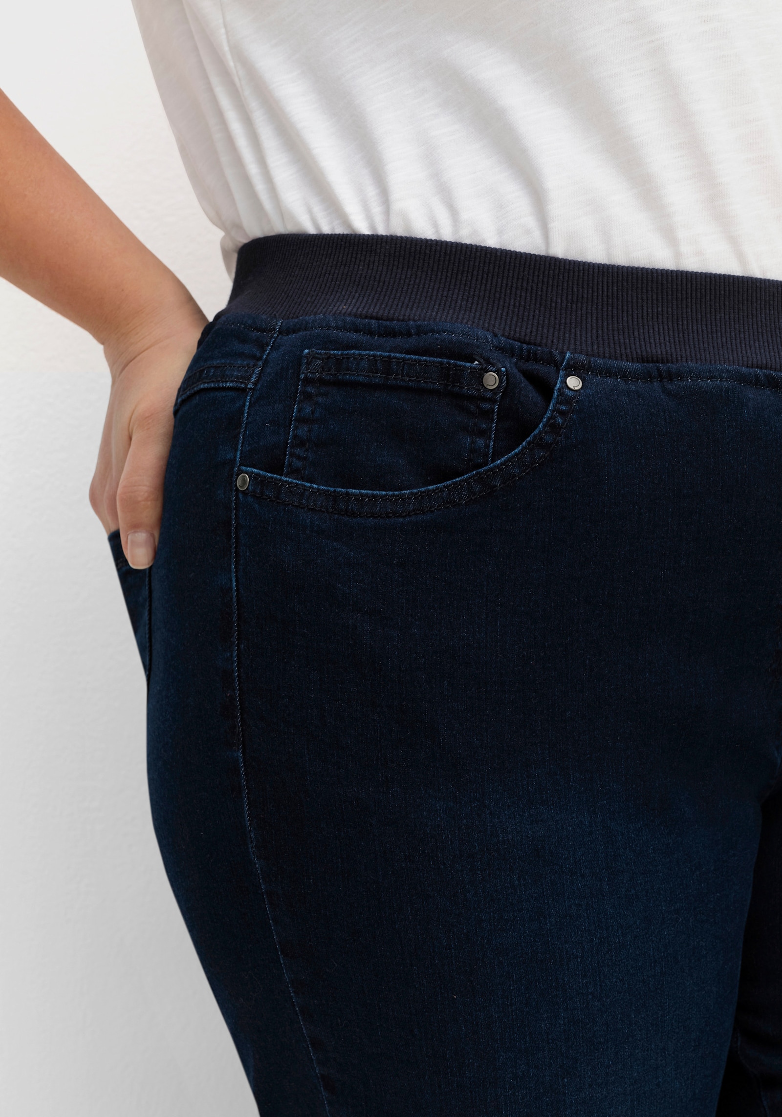 CREATION L PREMIUM Jeans mit Rippenstrick-Bund - dark blue