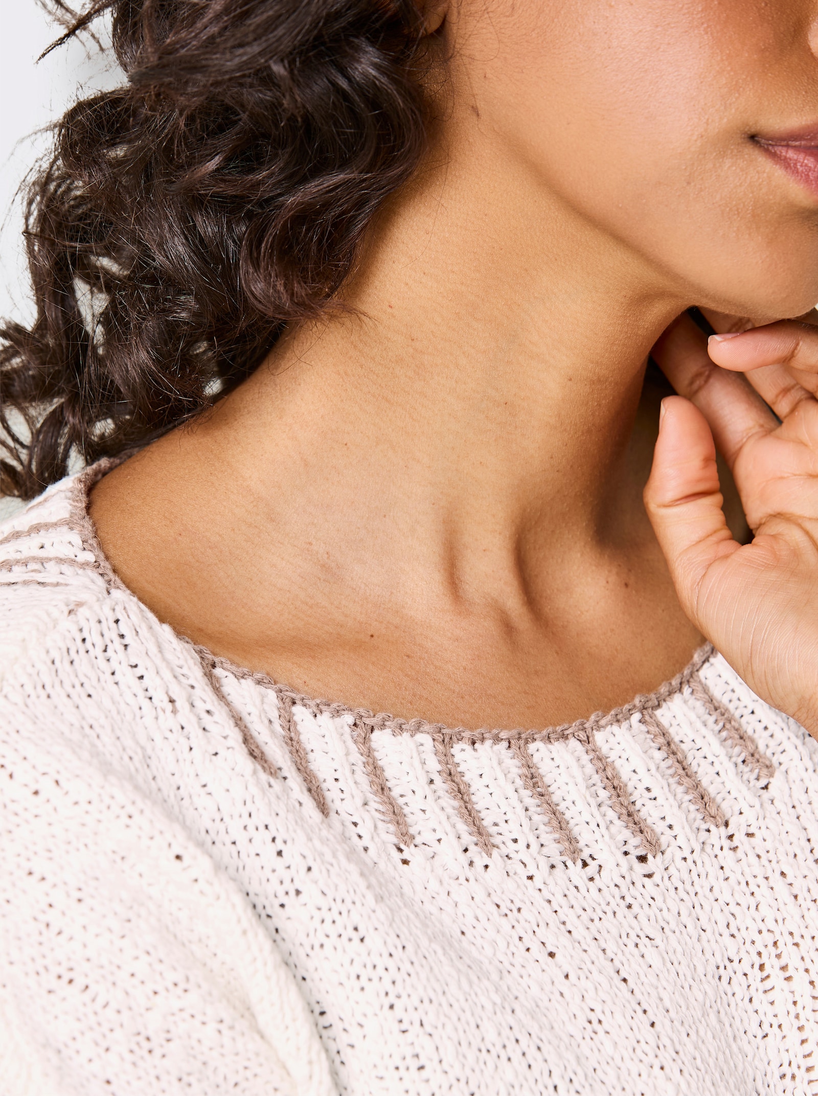 CREATION L PREMIUM Baumwollpullover in Grobstrick-Qualität - ecru