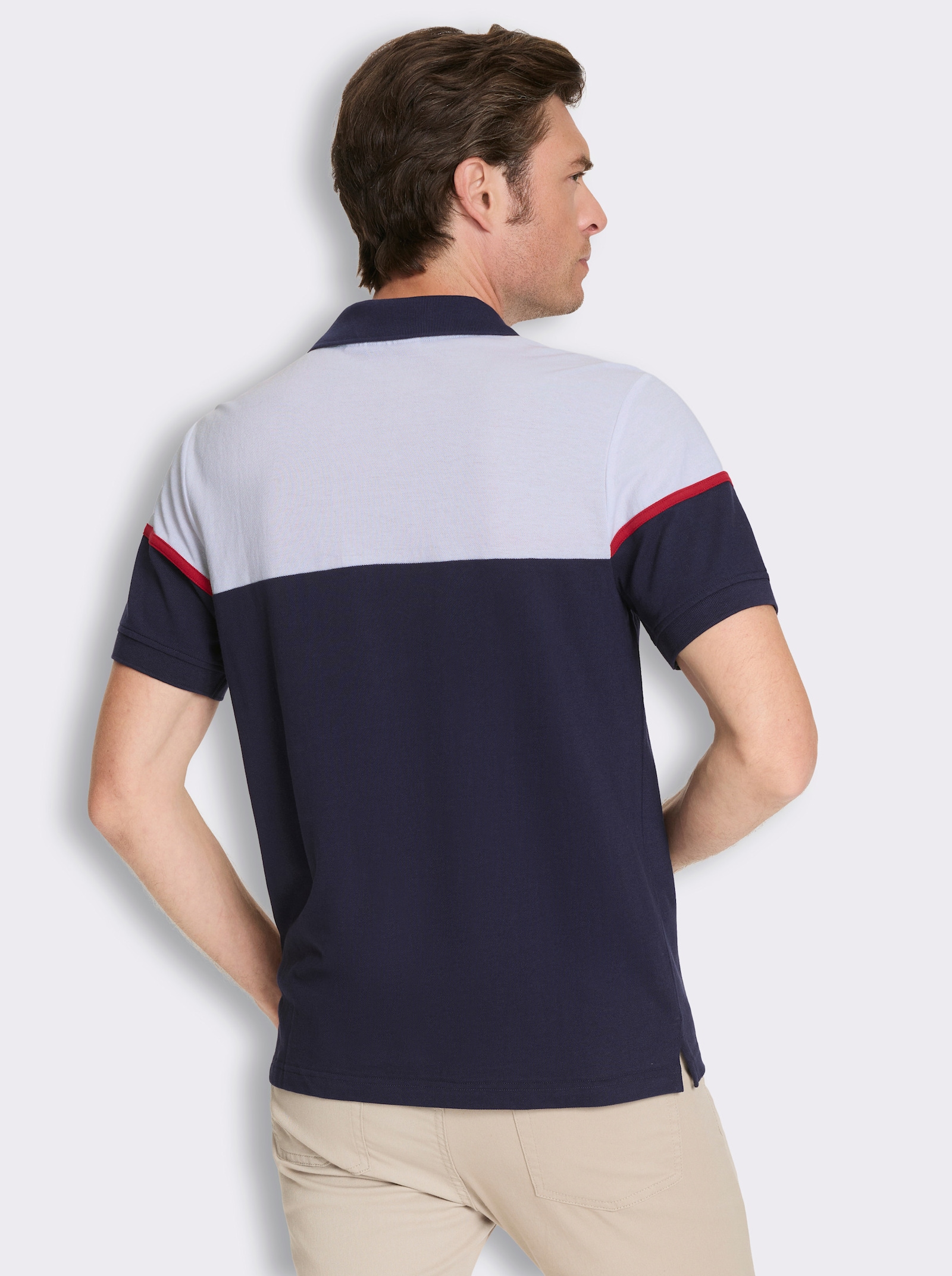 Poloshirt mit Colour-Blocking - marine-weiß