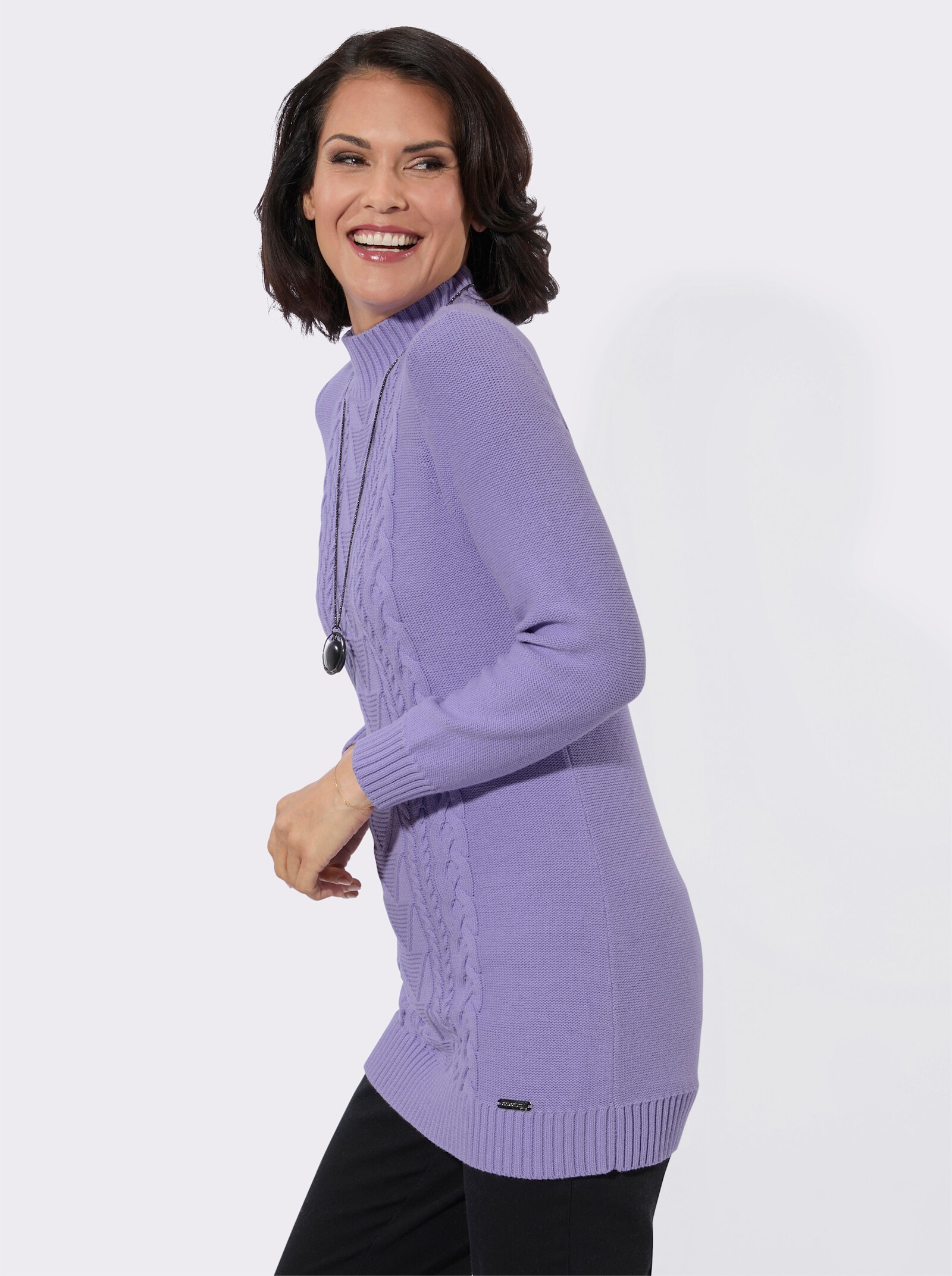 Lange pullover met kabelstructuurpatroon - lavendel