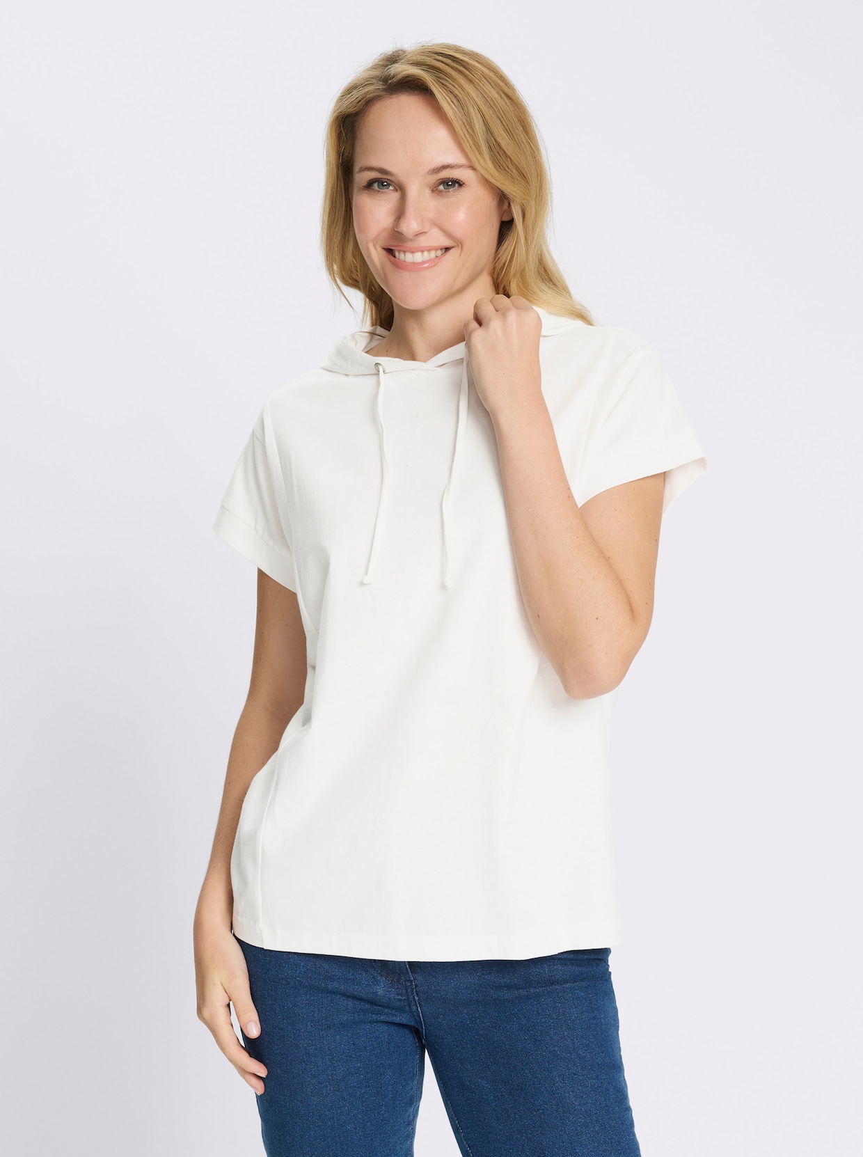 Kapuzenshirt mit überschnittenen Schultern - ecru