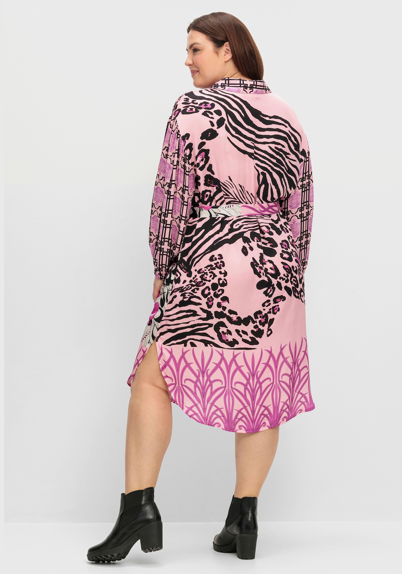 sheego loves miss goodlife Hemdbluse in extralanger Form - pink gemustert