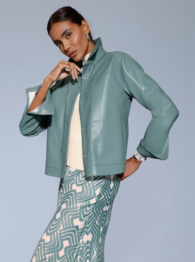 Lederimitat-Blazer mit verdeckter Druckknopfleiste - jade