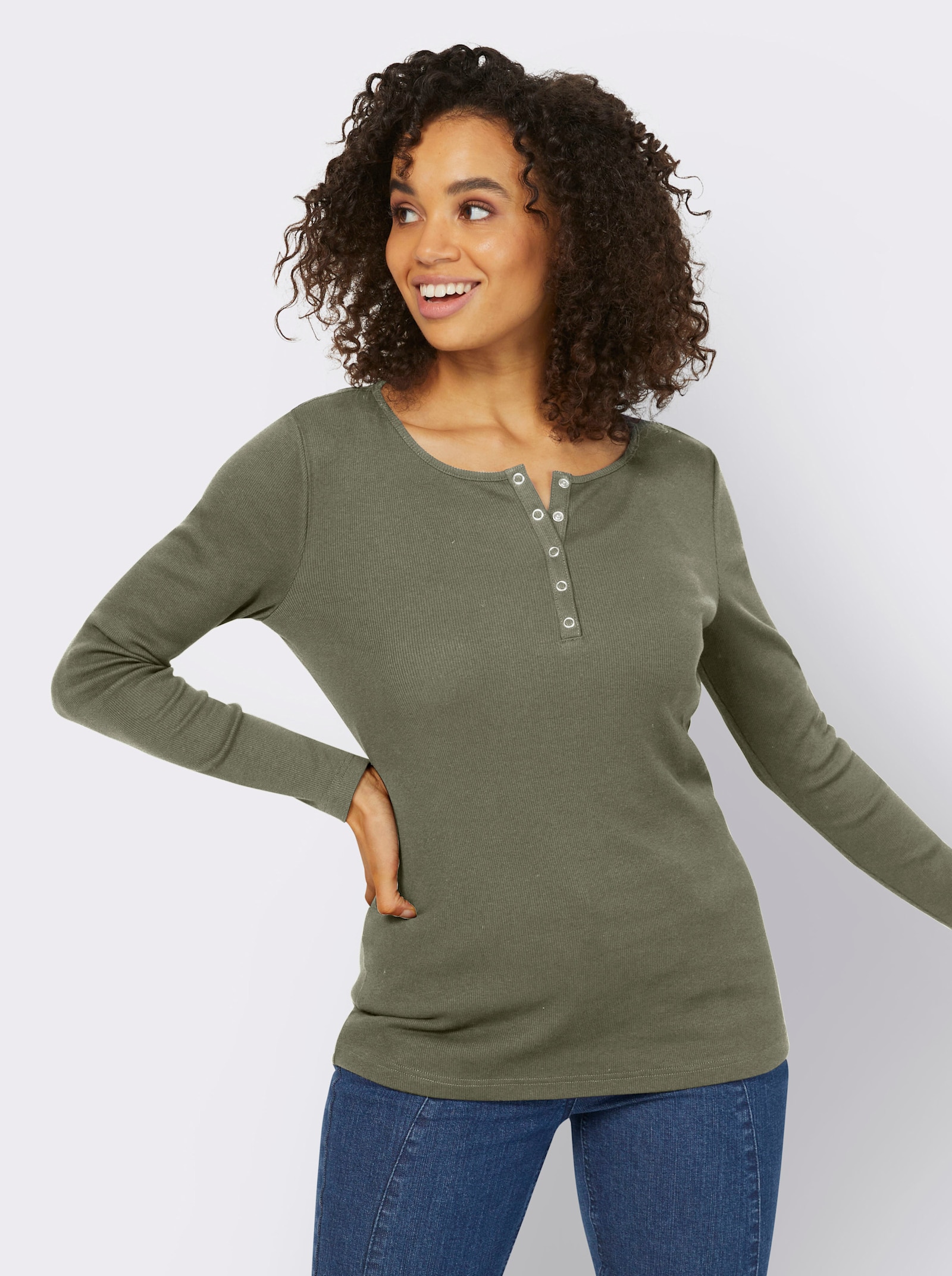 heine Langarmshirt mit Ripp-Struktur - khaki