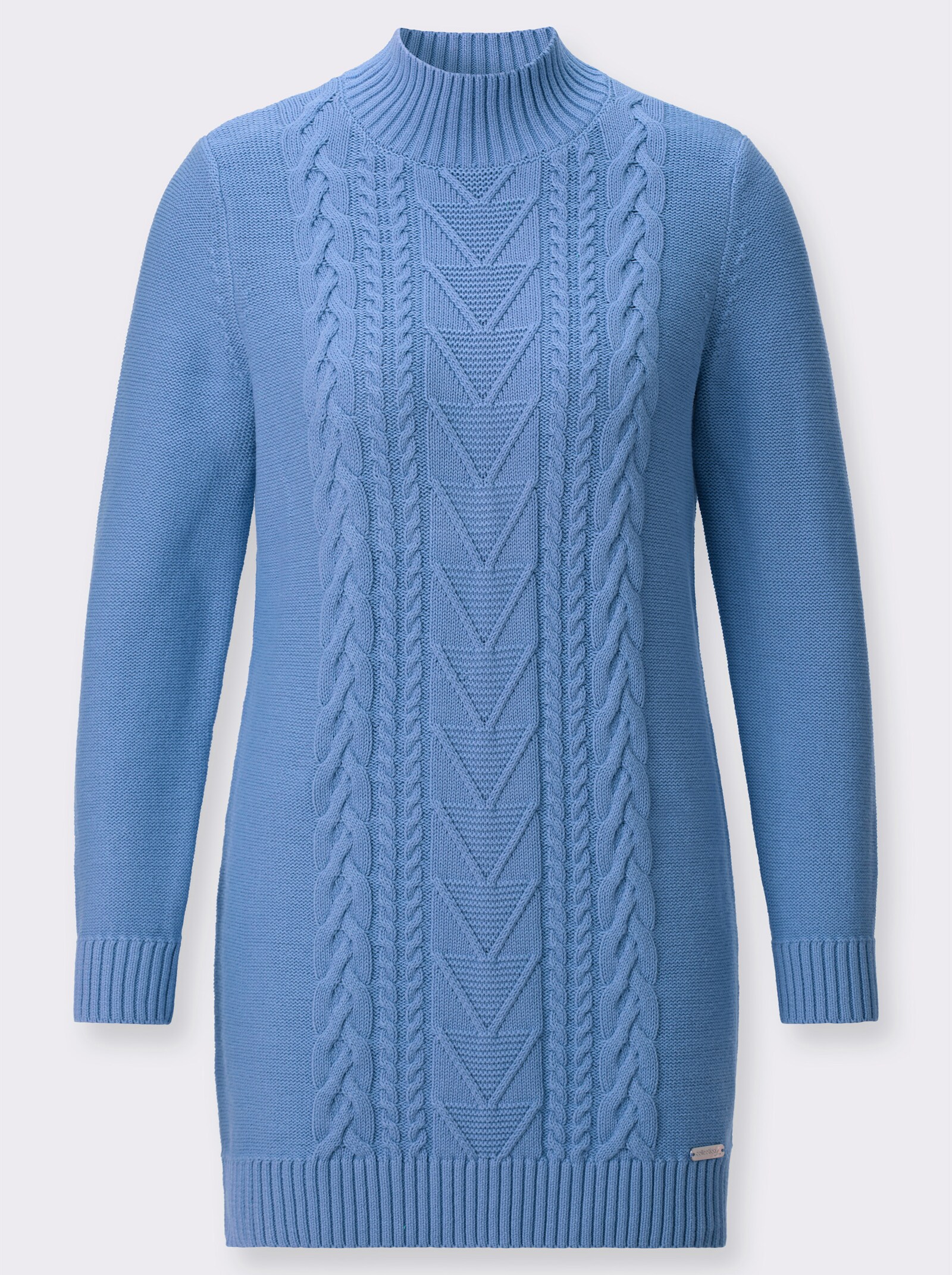 Lange pullover met kabelstructuurpatroon - hemelsblauw