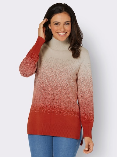 Longpullover - rostrot-sand-gemustert