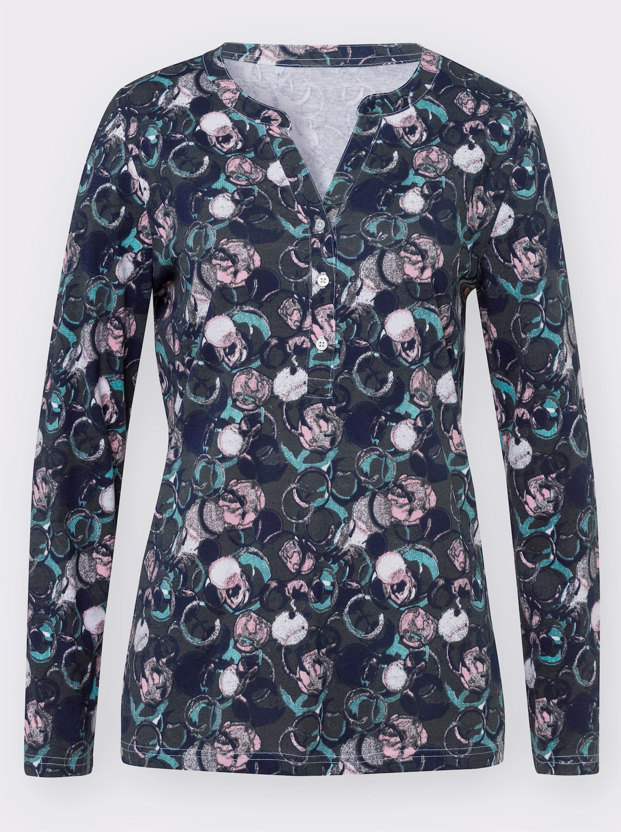 Langarmshirt mit Rundhals-Ausschnitt - anthrazit-bedruckt