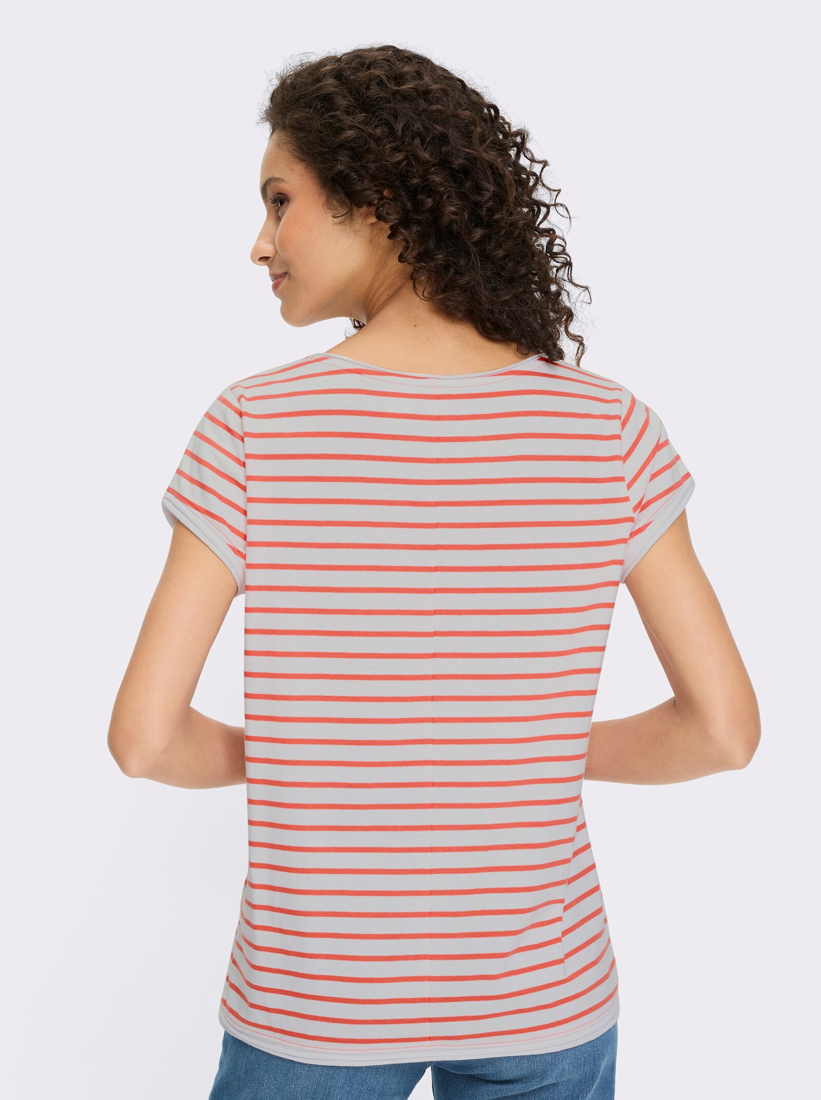 heine T-shirt - blanc-pamplemousse à rayures fines