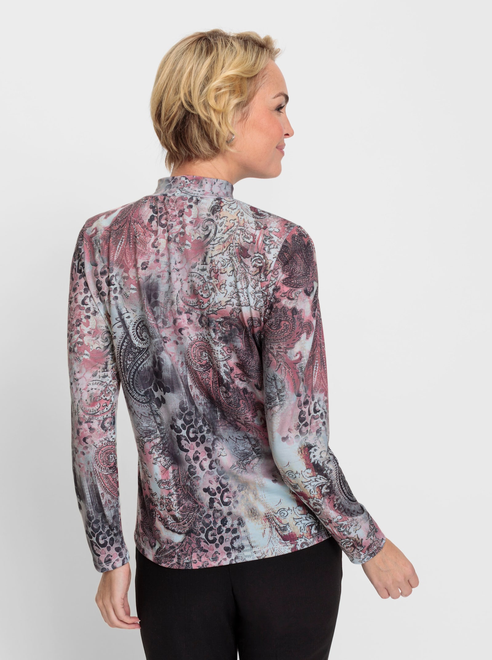 Shirt met opstaande kraag en print - rozenkwarts/steengrijs bedrukt