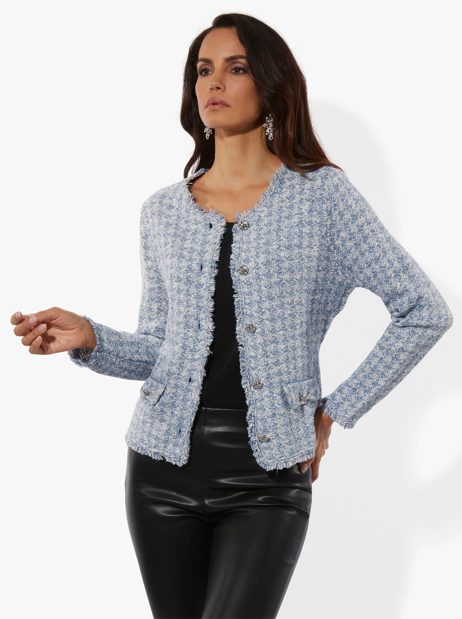 Cardigan met hoog katoengehalte - bleu/champagne gemêleerd