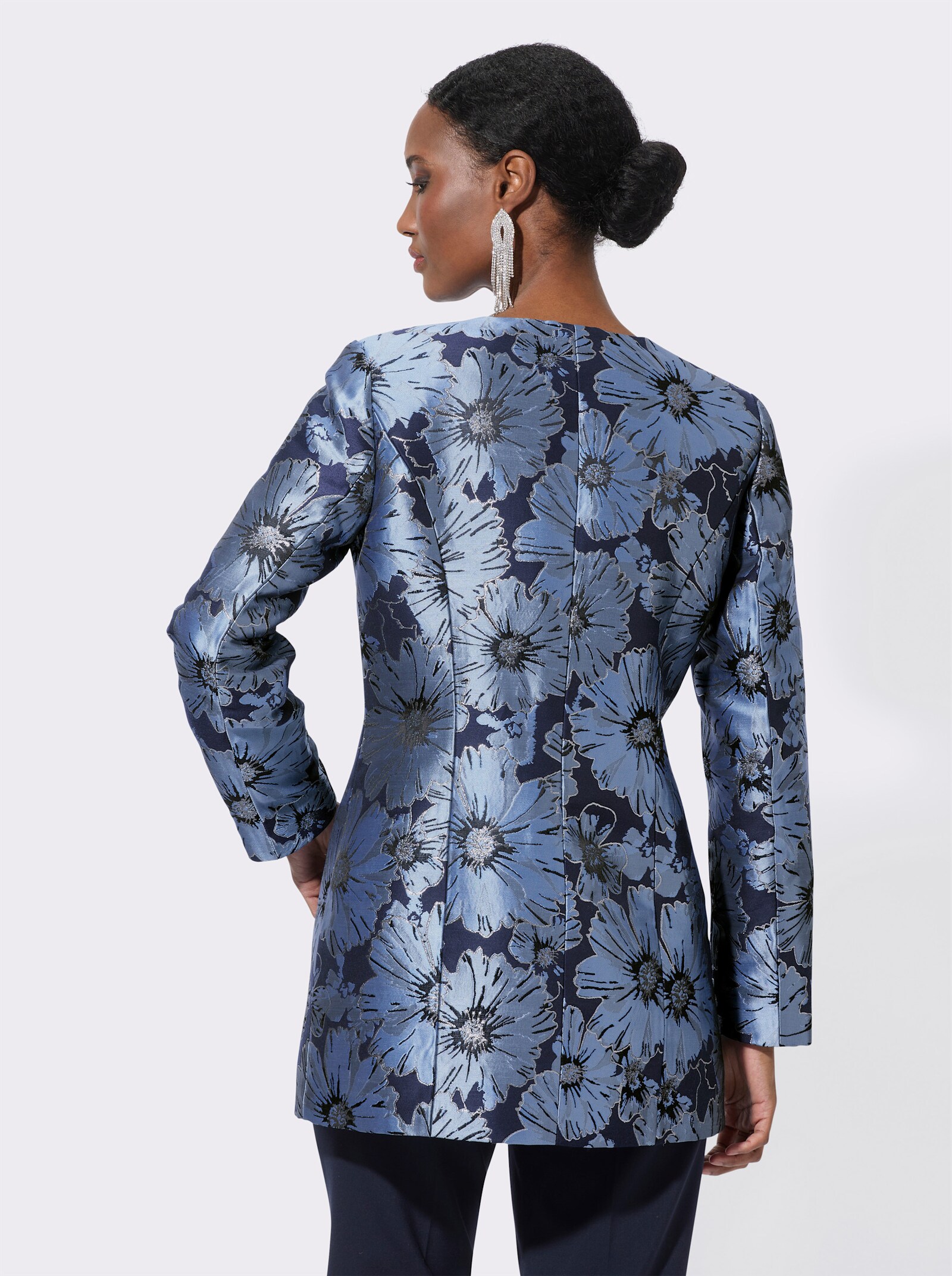Longblazer in Blüten-Jacquardmuster - marine-bleu-gemustert