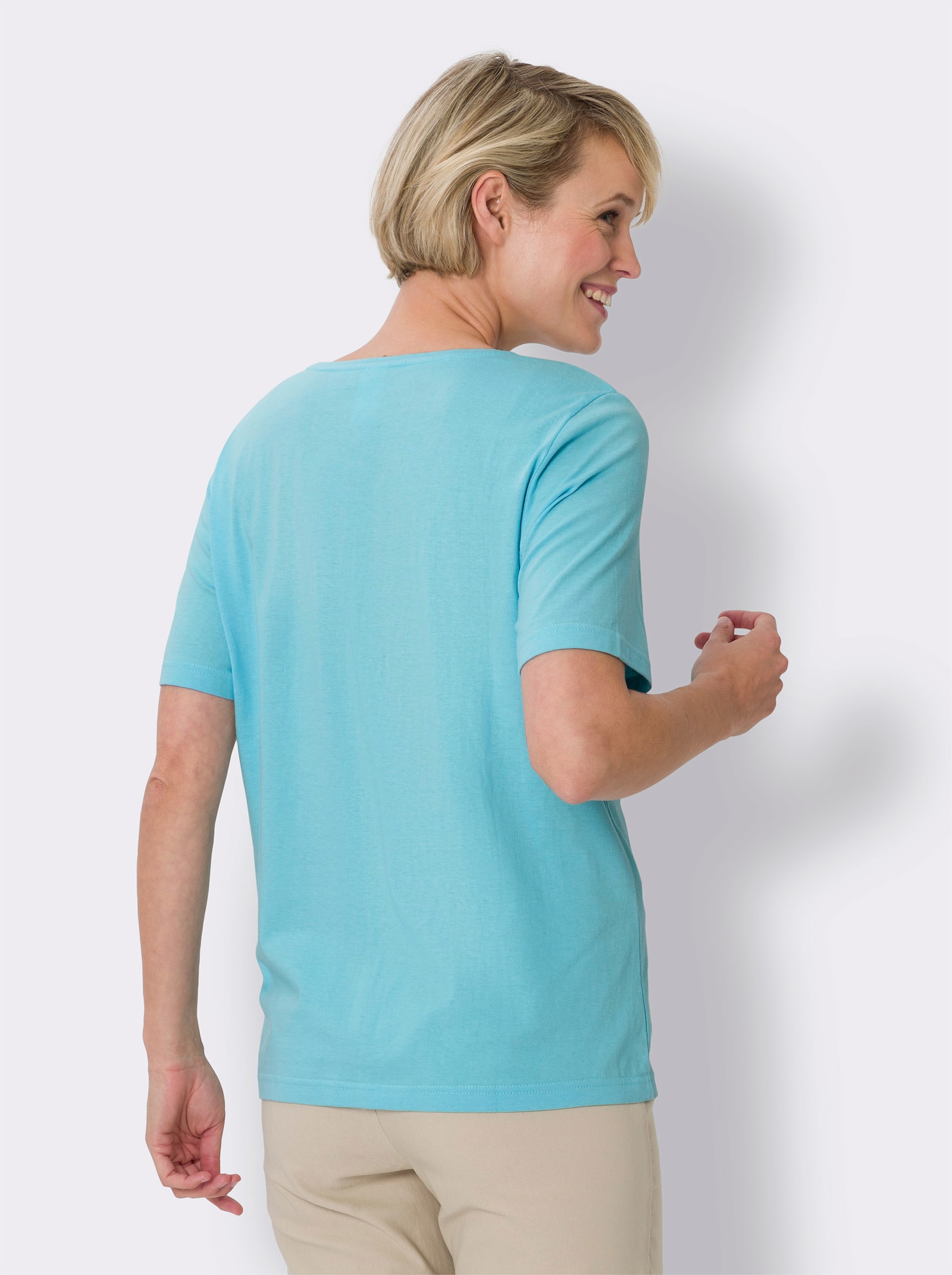 Shirt met korte mouwen en op dessin geplaatste print - aquamarine/jeansblauw