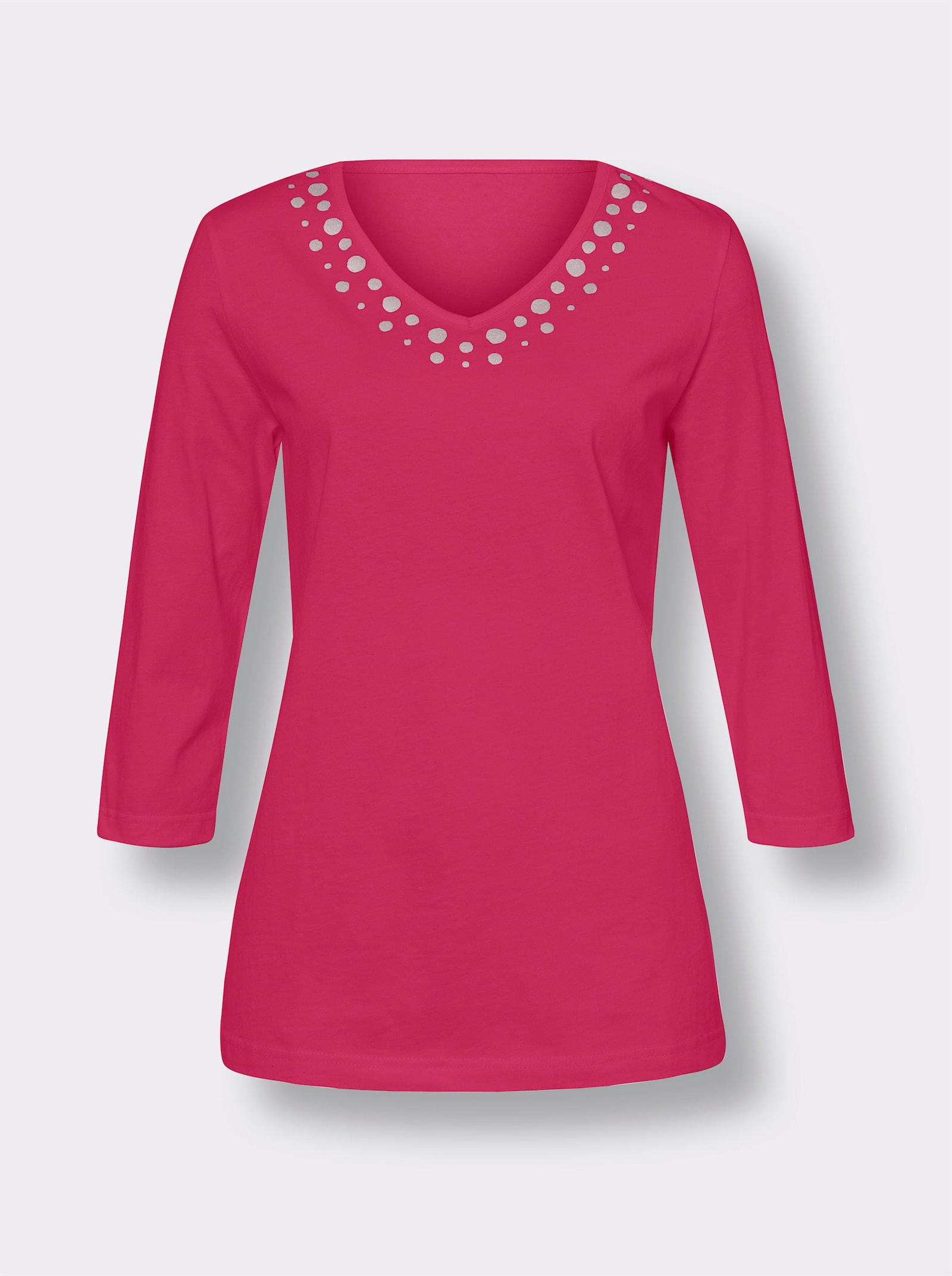3/4-Arm-Shirt mit silberfarbenem Folien-Print - pink