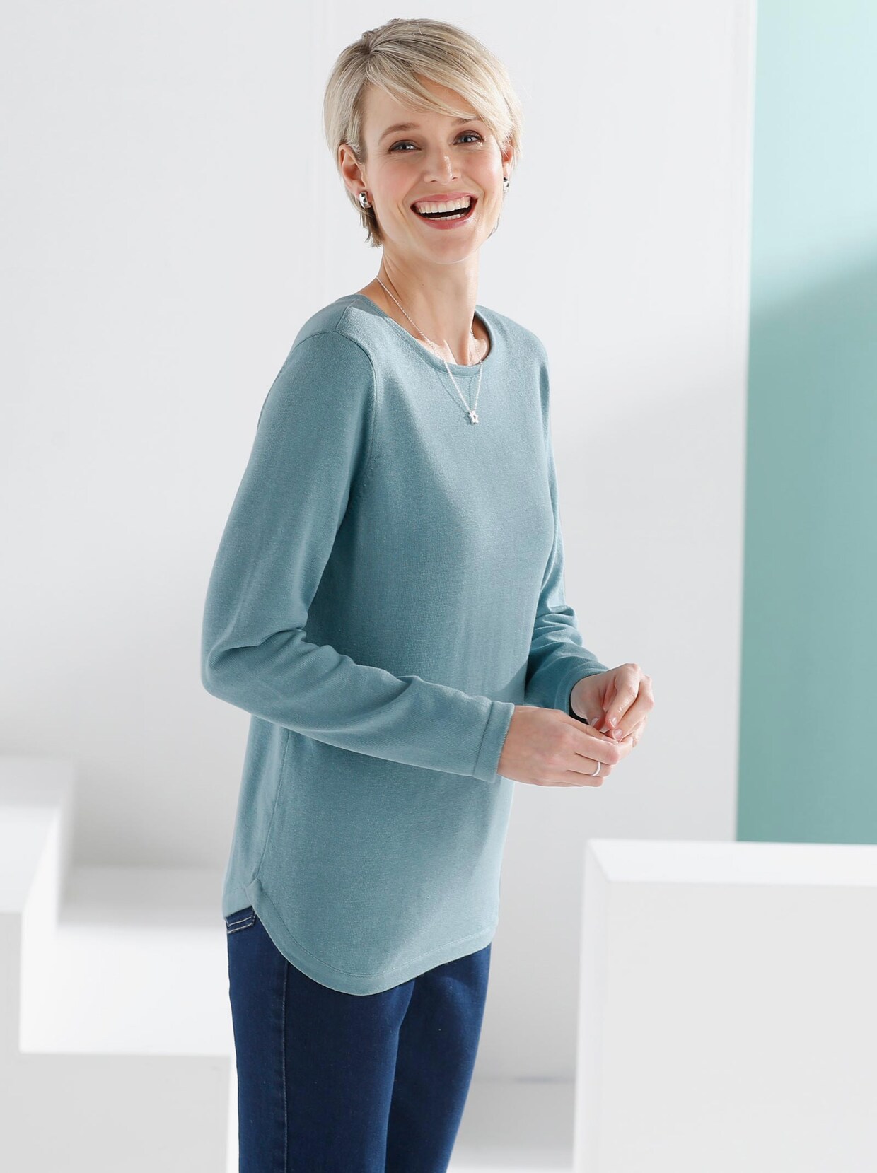 Langarm-Pullover - aqua