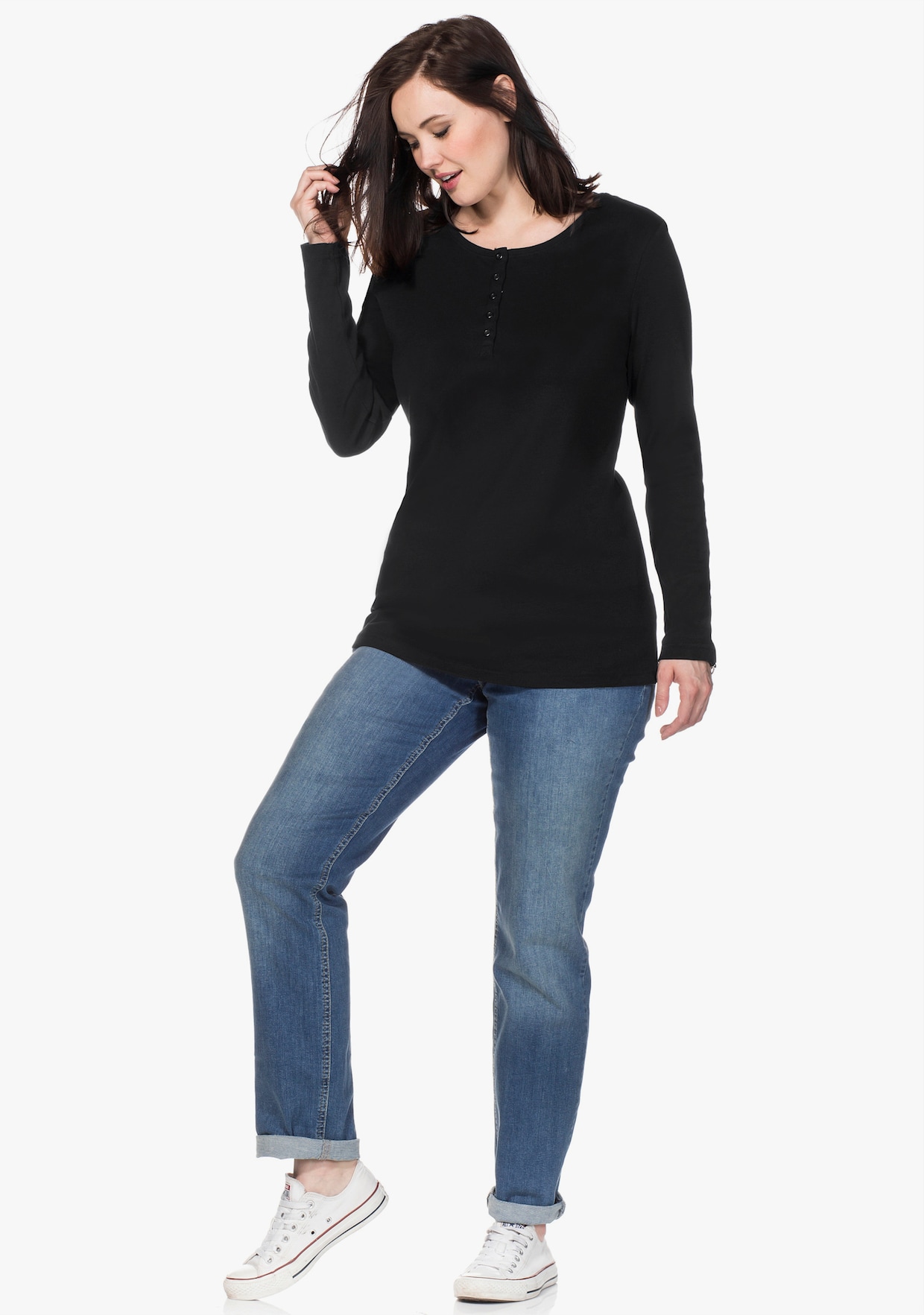 sheego Langarmshirt - schwarz