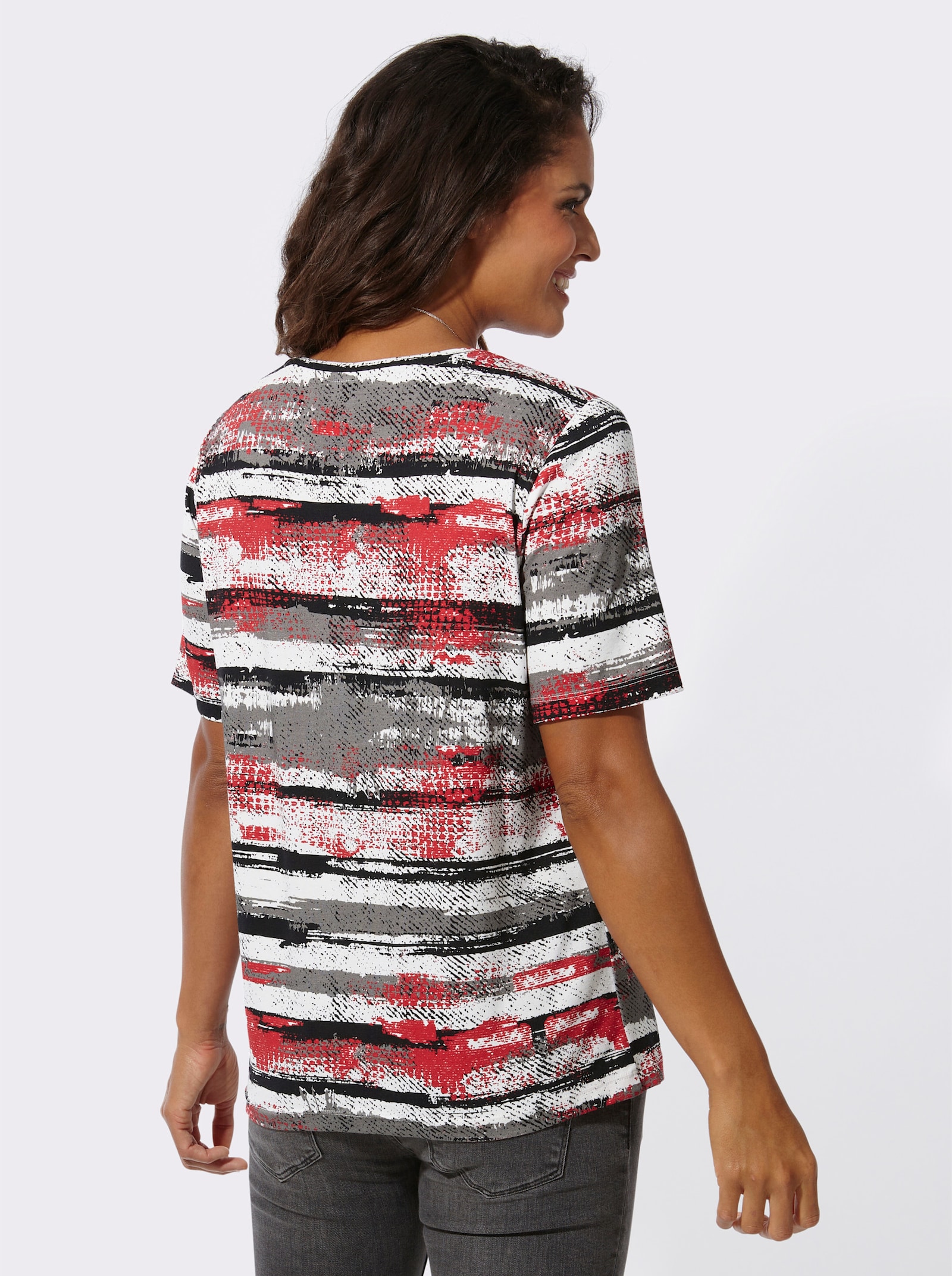 Kurzarmshirt im Druckmuster - ecru-erdbeere-bedruckt