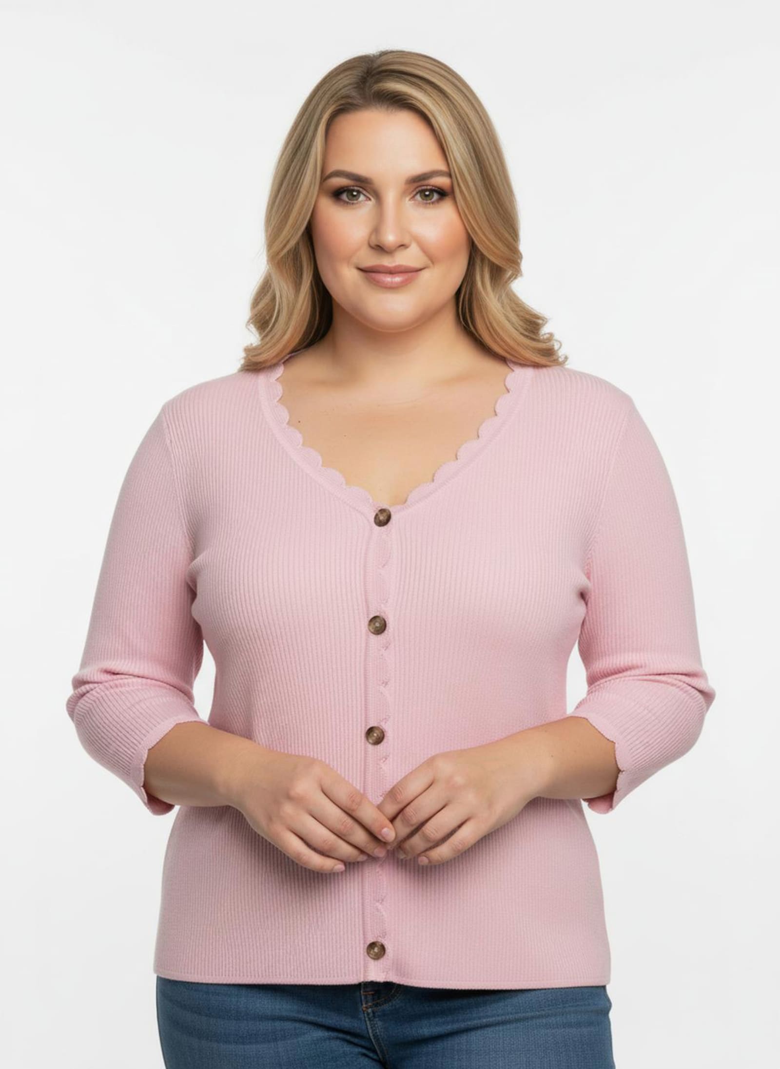 3/4 Arm-Pullover mit Knöpfen in Horn-Optik - rosenquarz