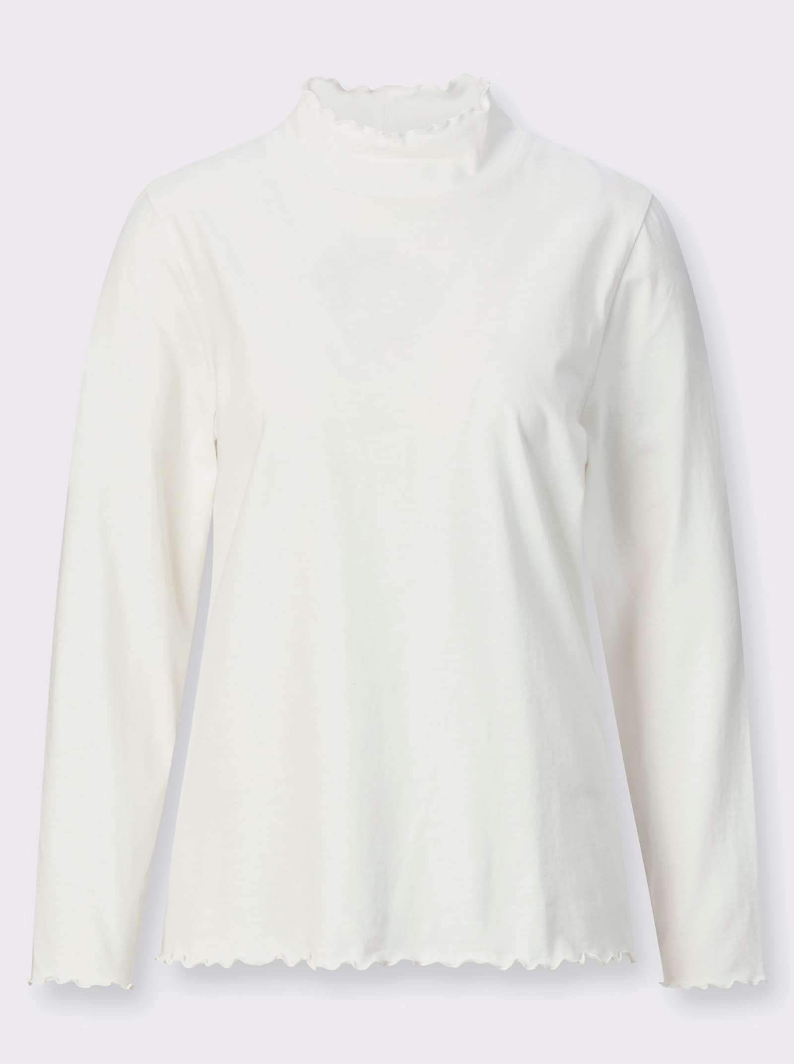 Stehkragenshirt mit gewellten Abschlüssen - ecru