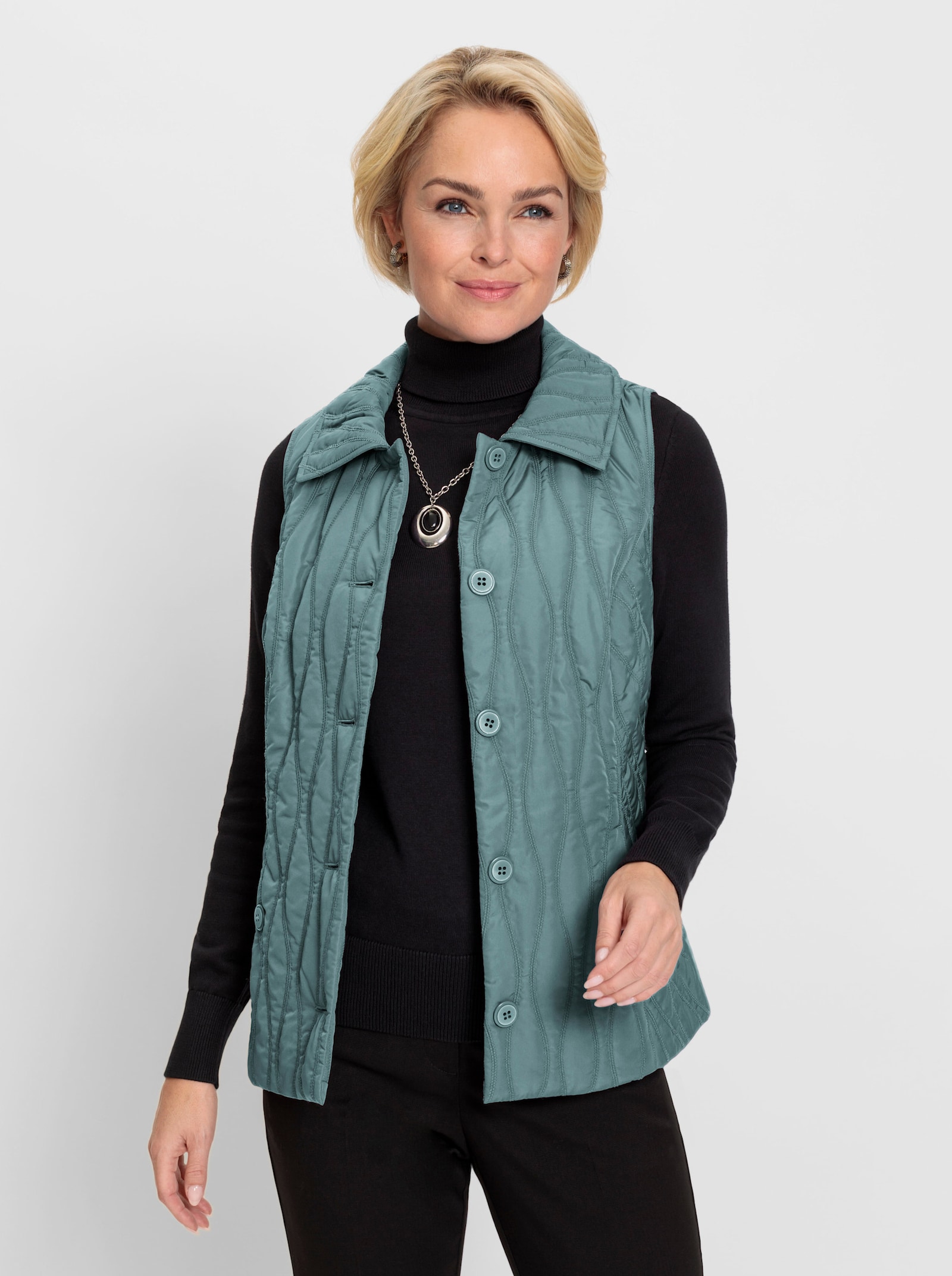 Steppweste mit Umlegekragen - jade