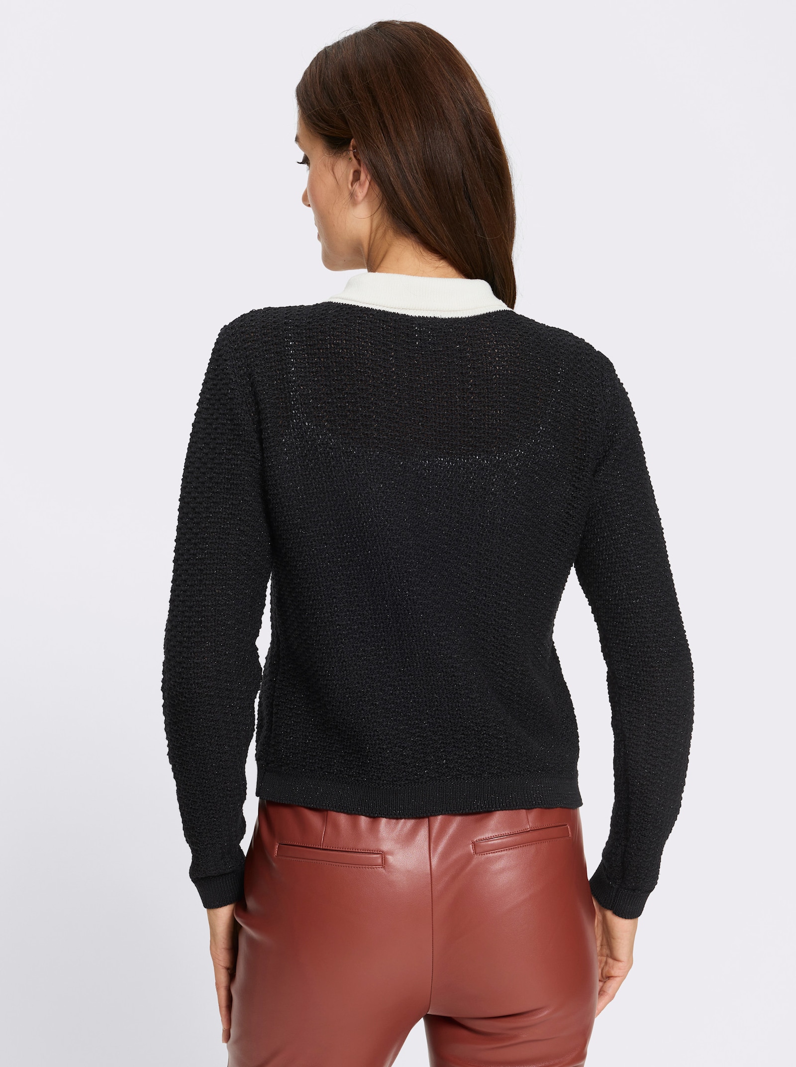 heine Strickjacke mit Polokragen - schwarz-ecru