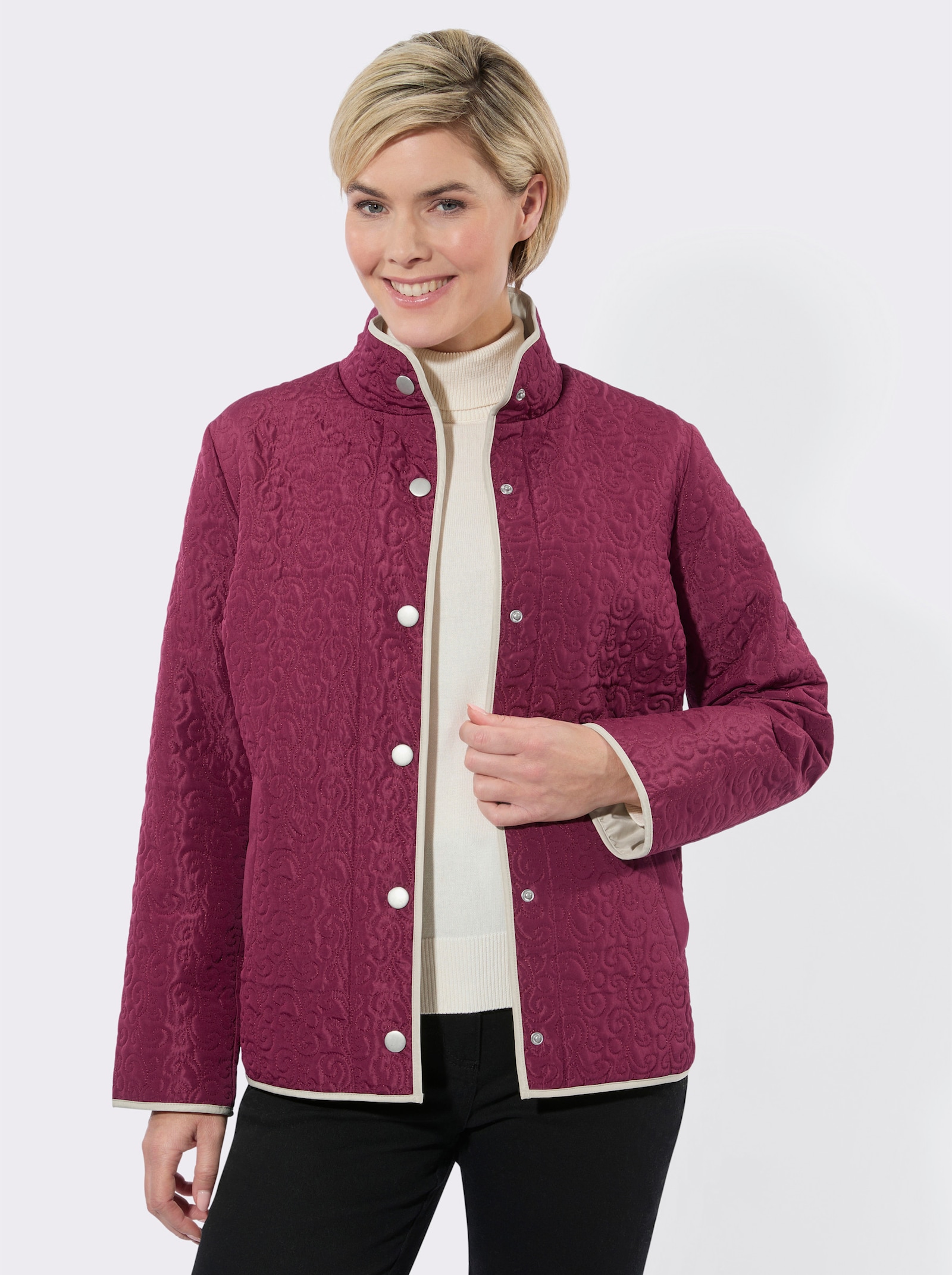 Steppjacke mit Kontrast-Paspelierung - bordeaux