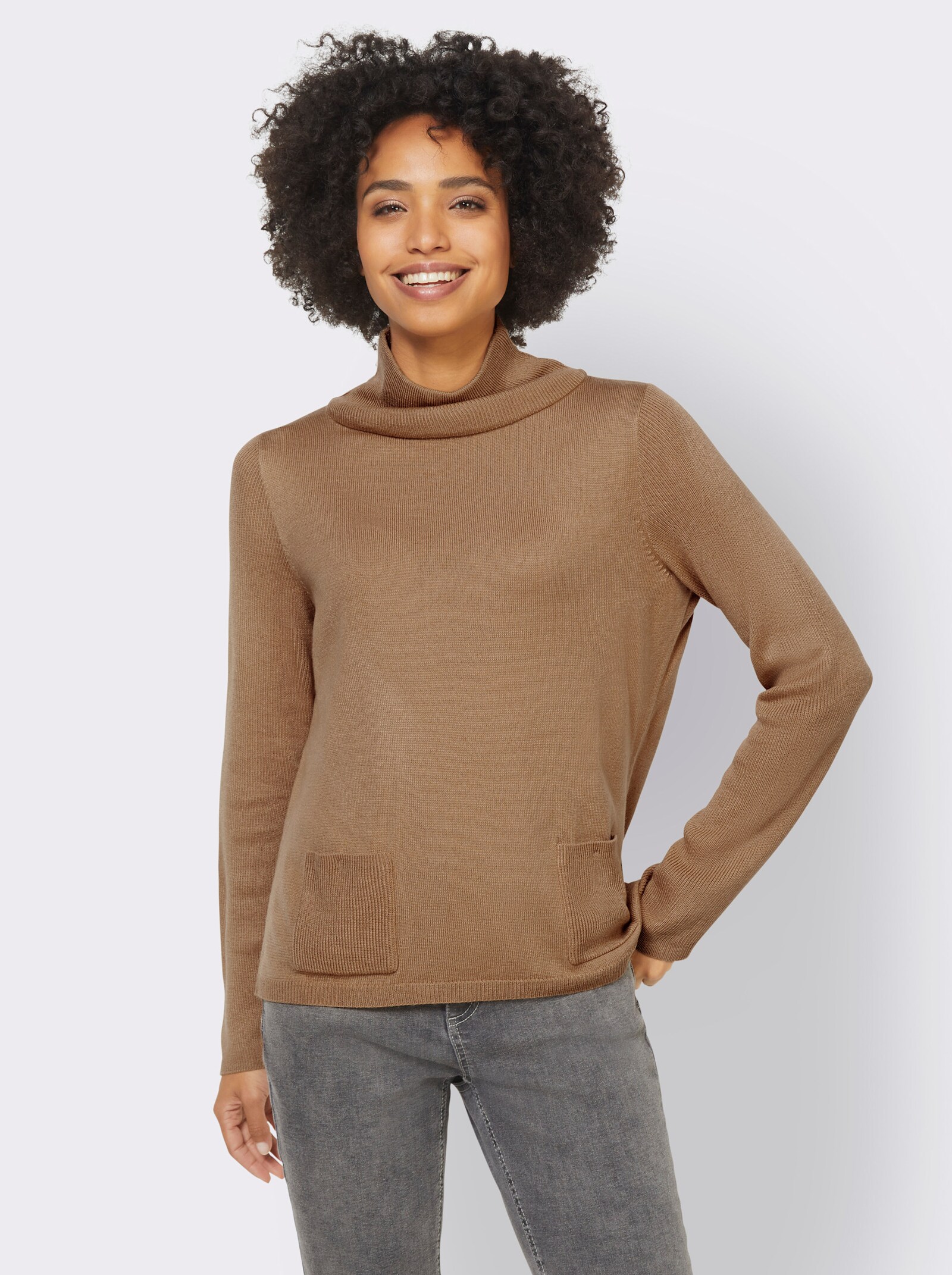heine Stehkragenpullover mit Taschen - camel