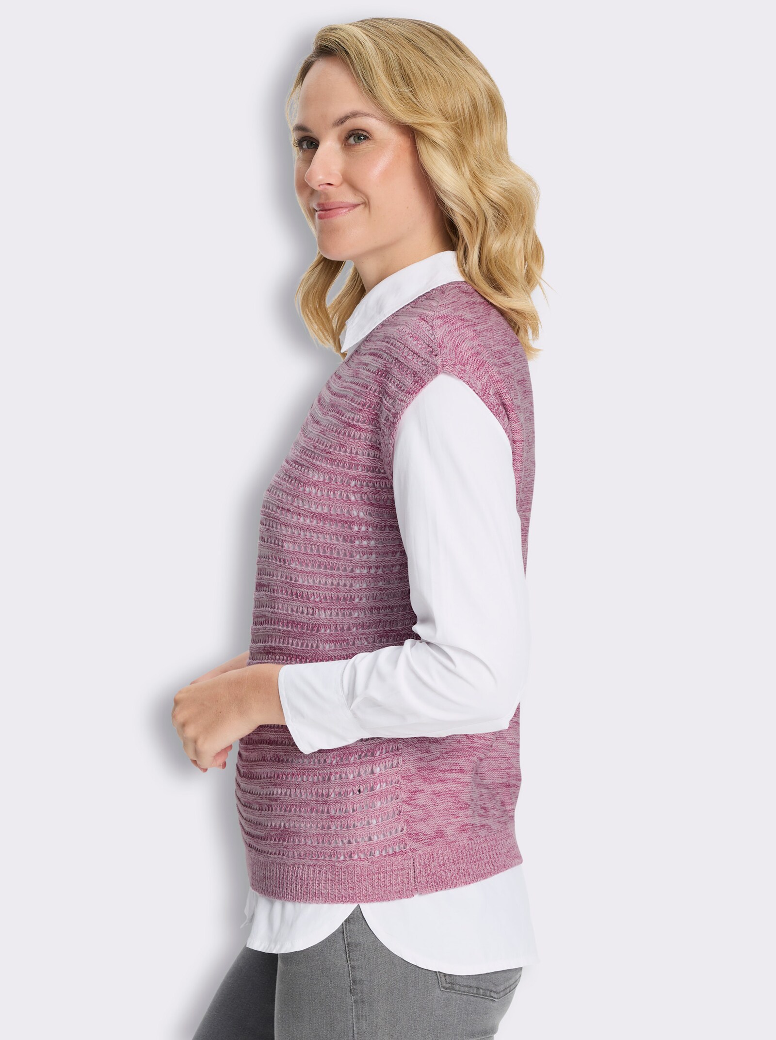 Pullunder mit Ajour-Muster - rosé-meliert