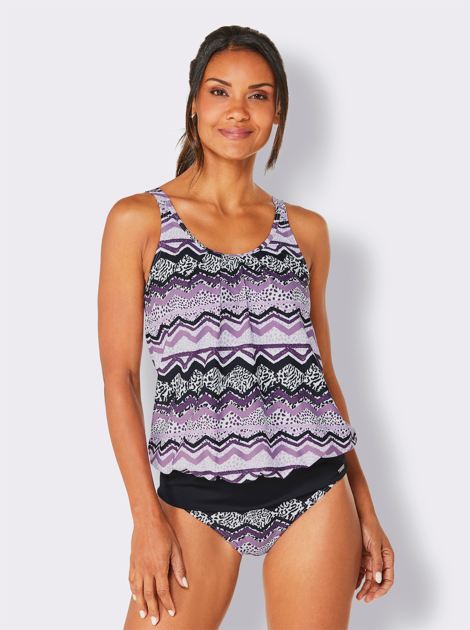 feel good Haut de tankini au motif zigzag - violet-noir imprimé