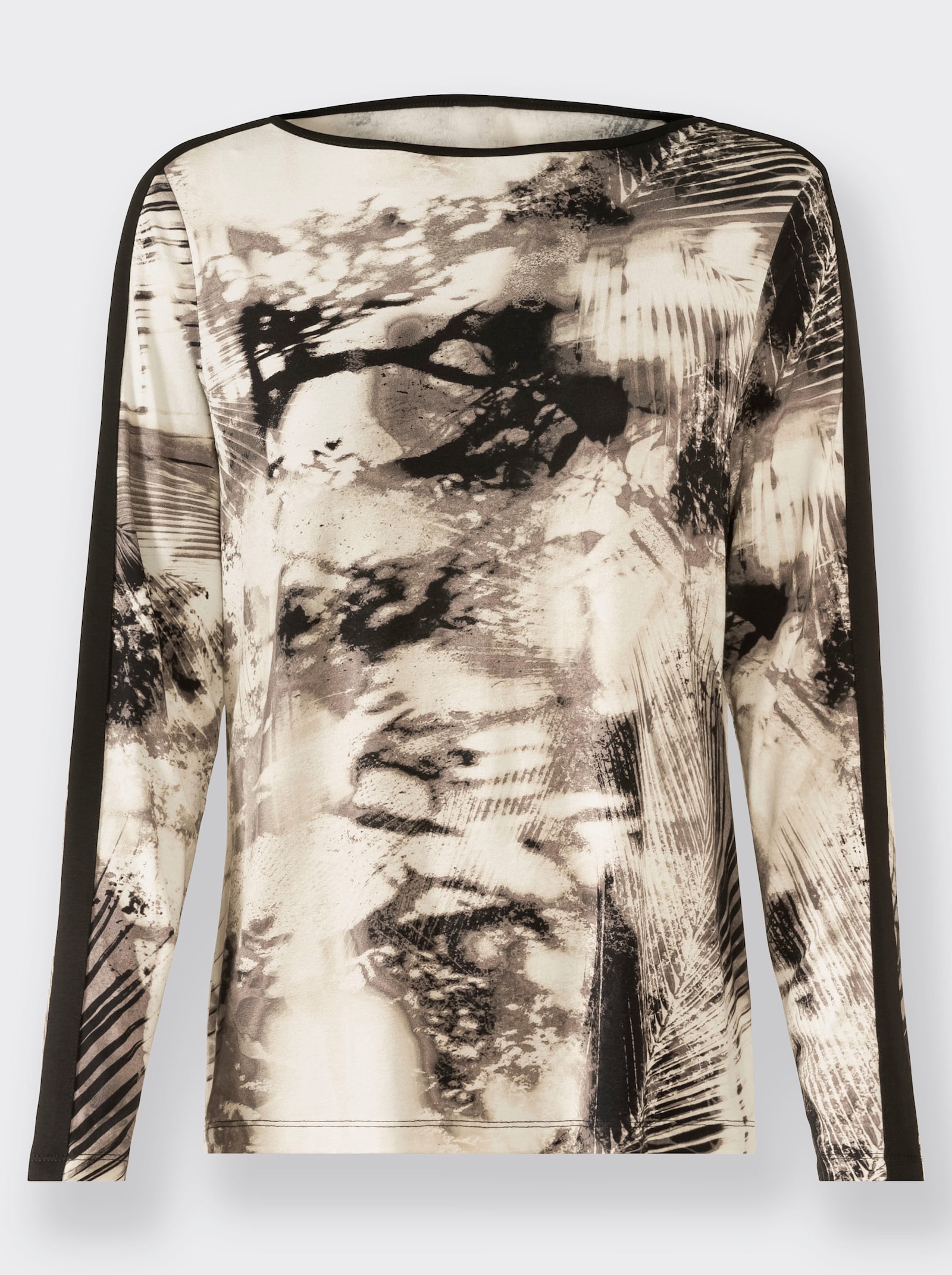 Langarmshirt mit U-Boot-Ausschnitt - sand-schwarz-bedruckt