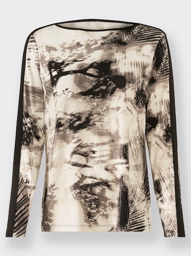 Langarmshirt - sand-schwarz-bedruckt