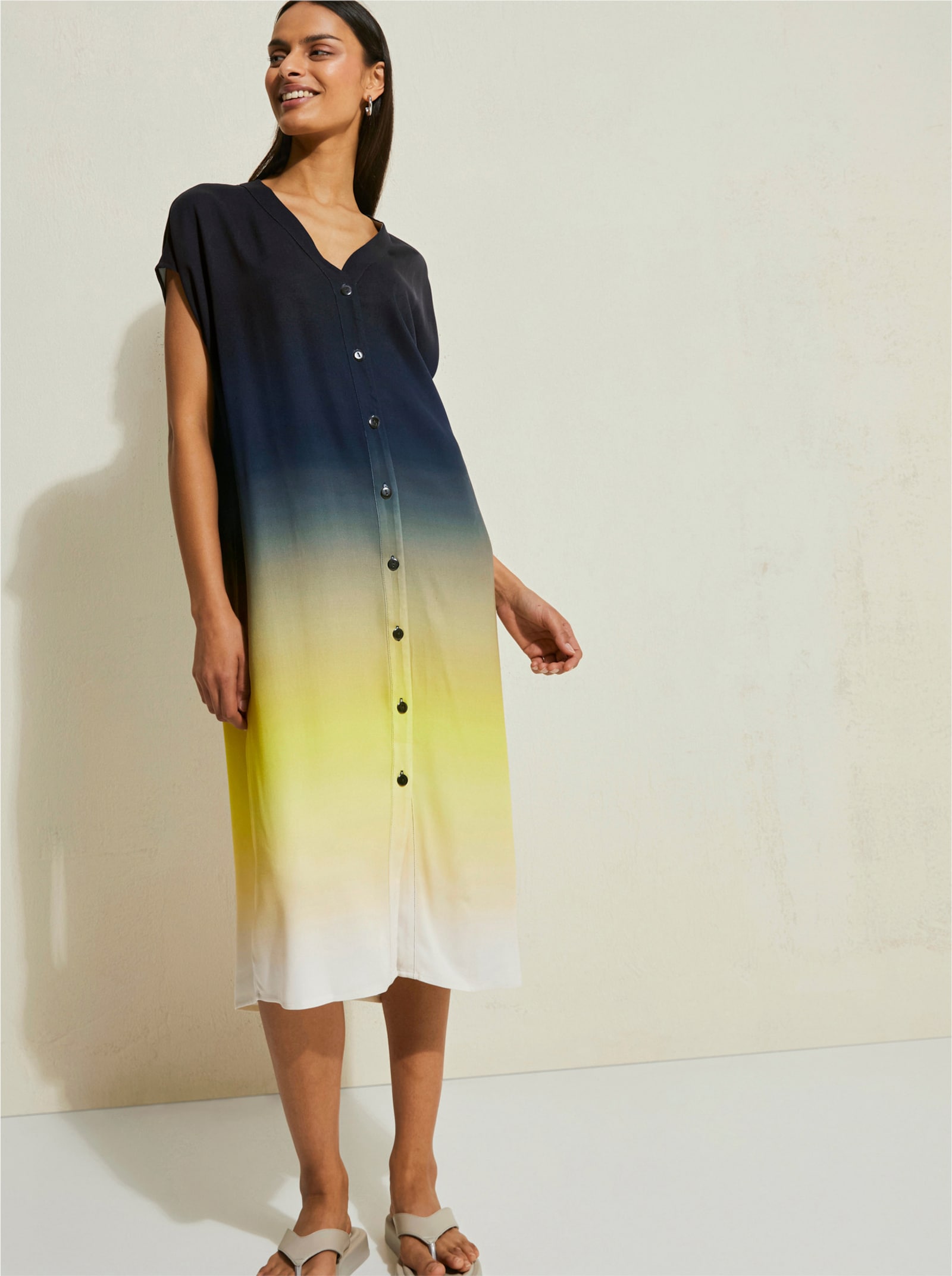 Druckkleid mit Farbverlauf - schwarz-limone