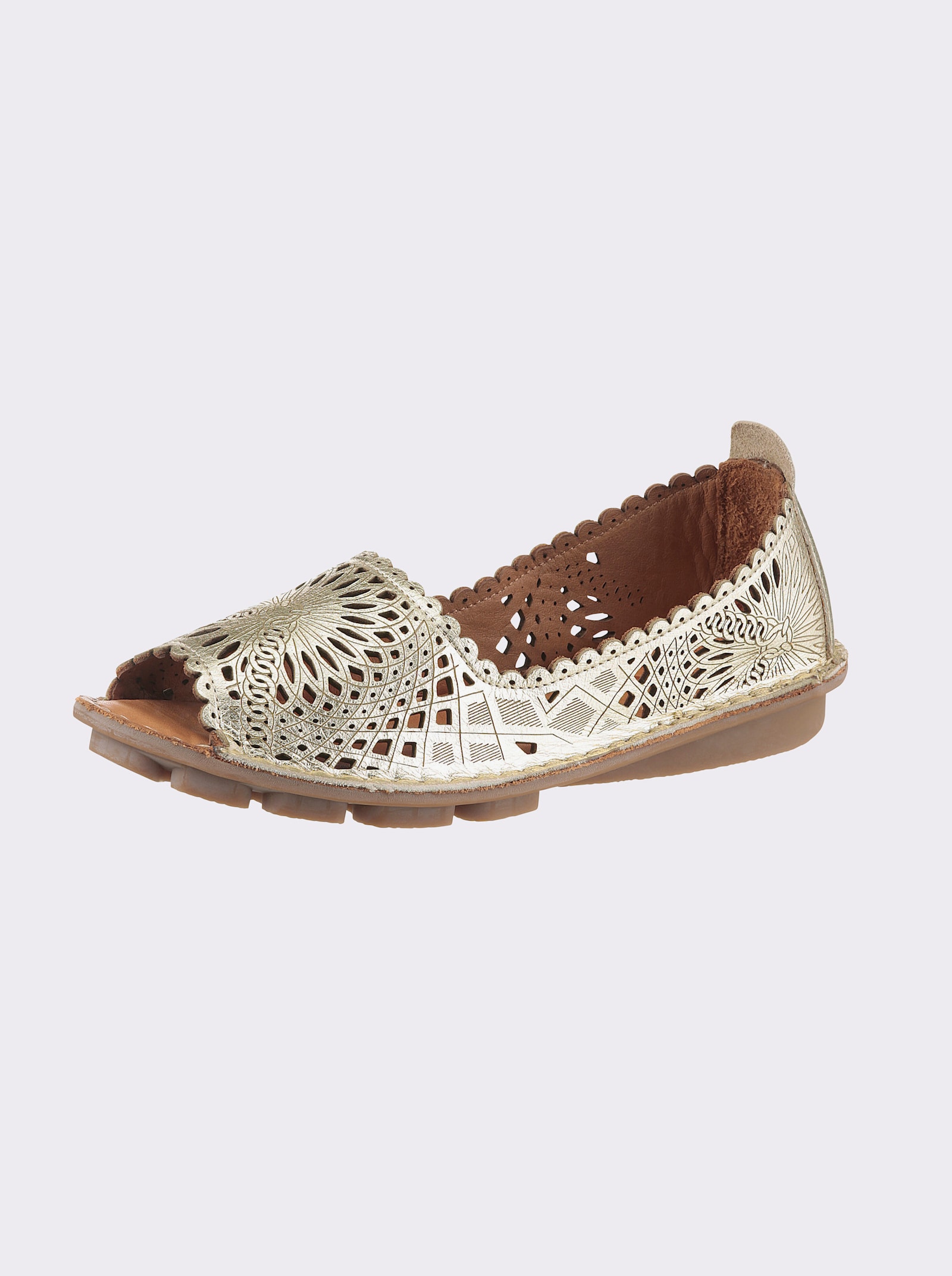 Gemini Slipper zehenoffen, mit Lochmuster - goldfarben