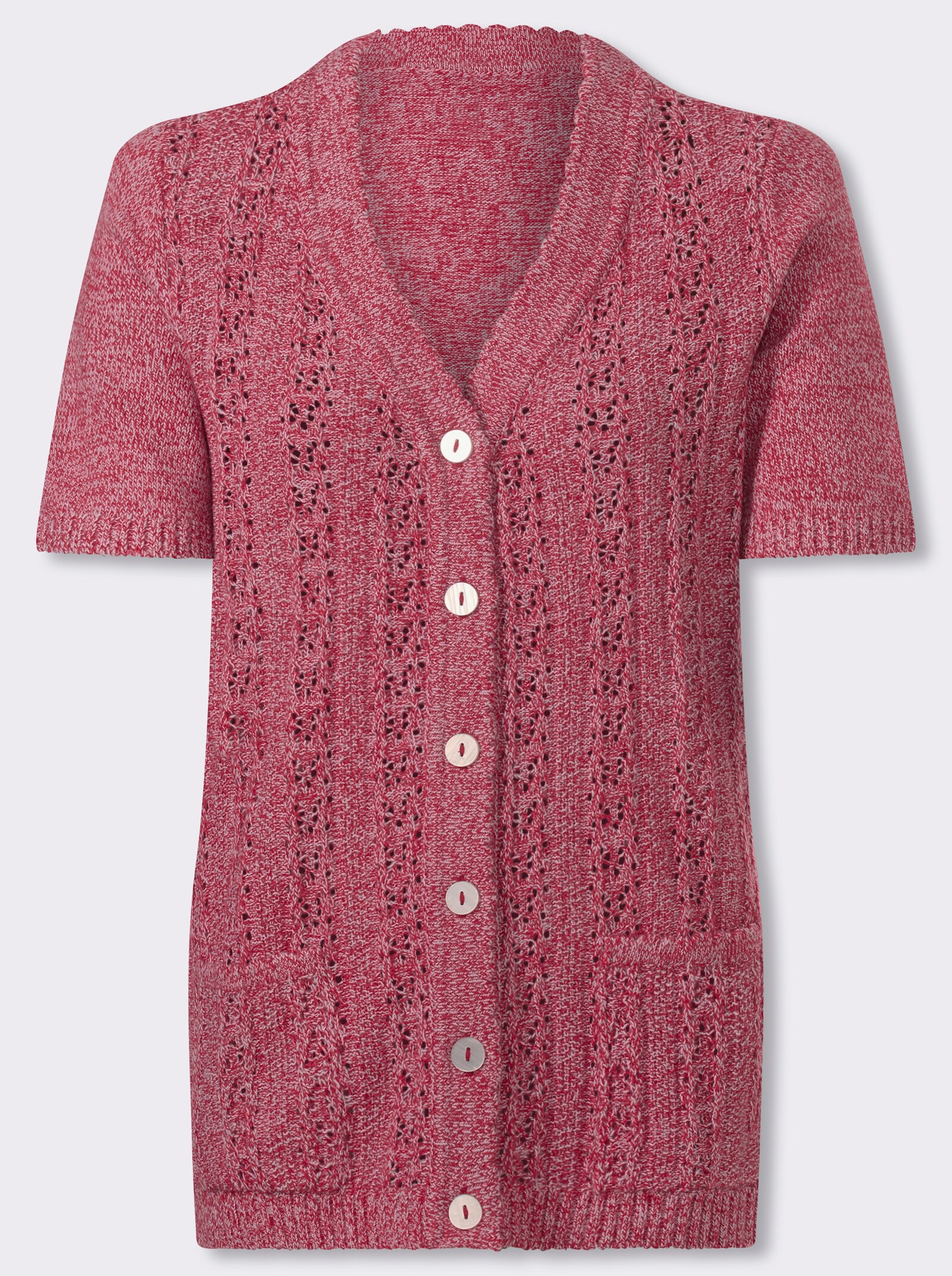 Vest met geschulpte randen - rood/ecru gemêleerd