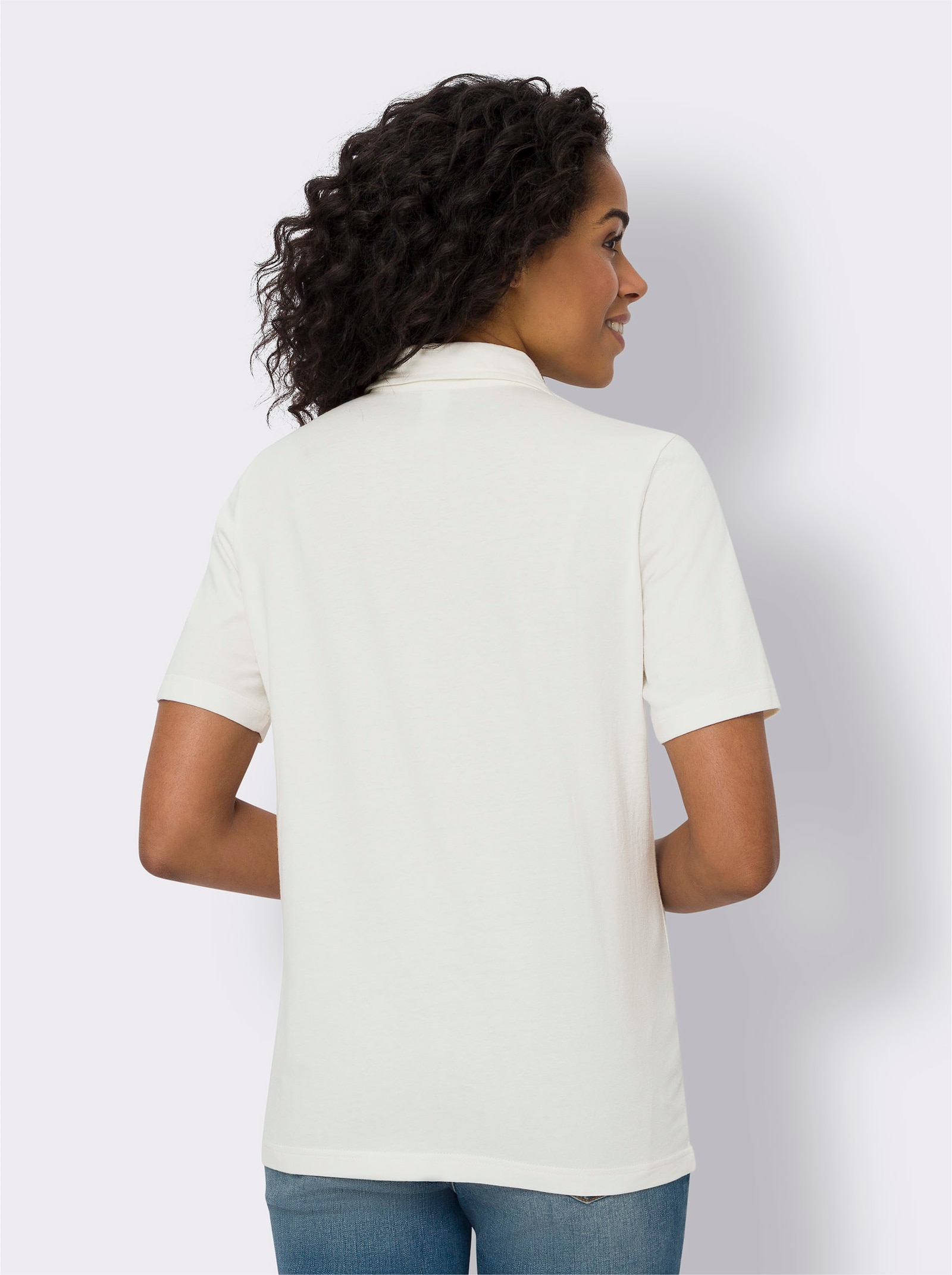 Poloshirt mit V-Ausschnitt - ecru