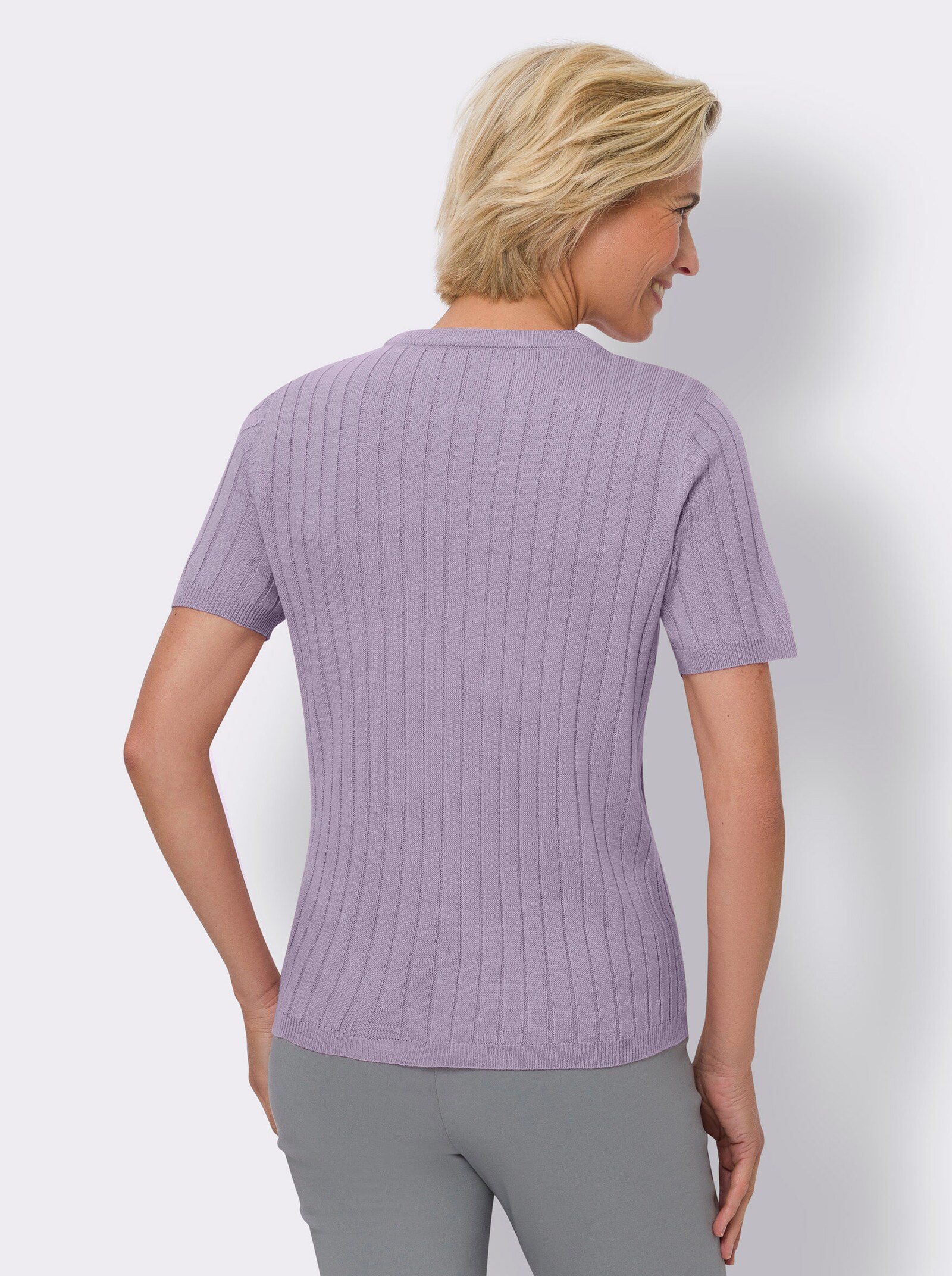 Pullover met korte mouwen en ribpatroon rondom - lila