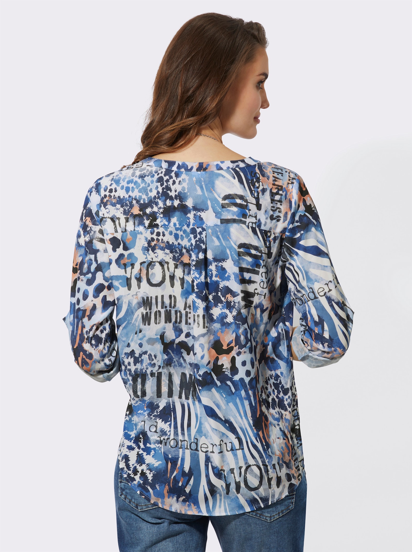 Blúzka, potl., mix vz. - Svetlobéžovo-stredne modrá potlač