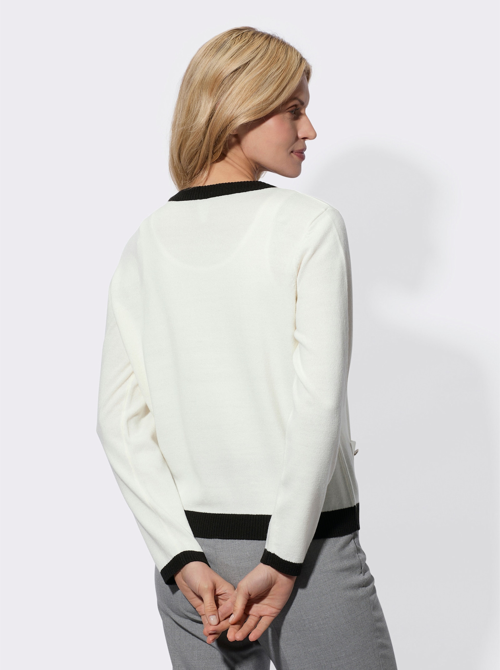 Pletený kabátek se zlatými ozdobnými knoflíky - ecru-černá