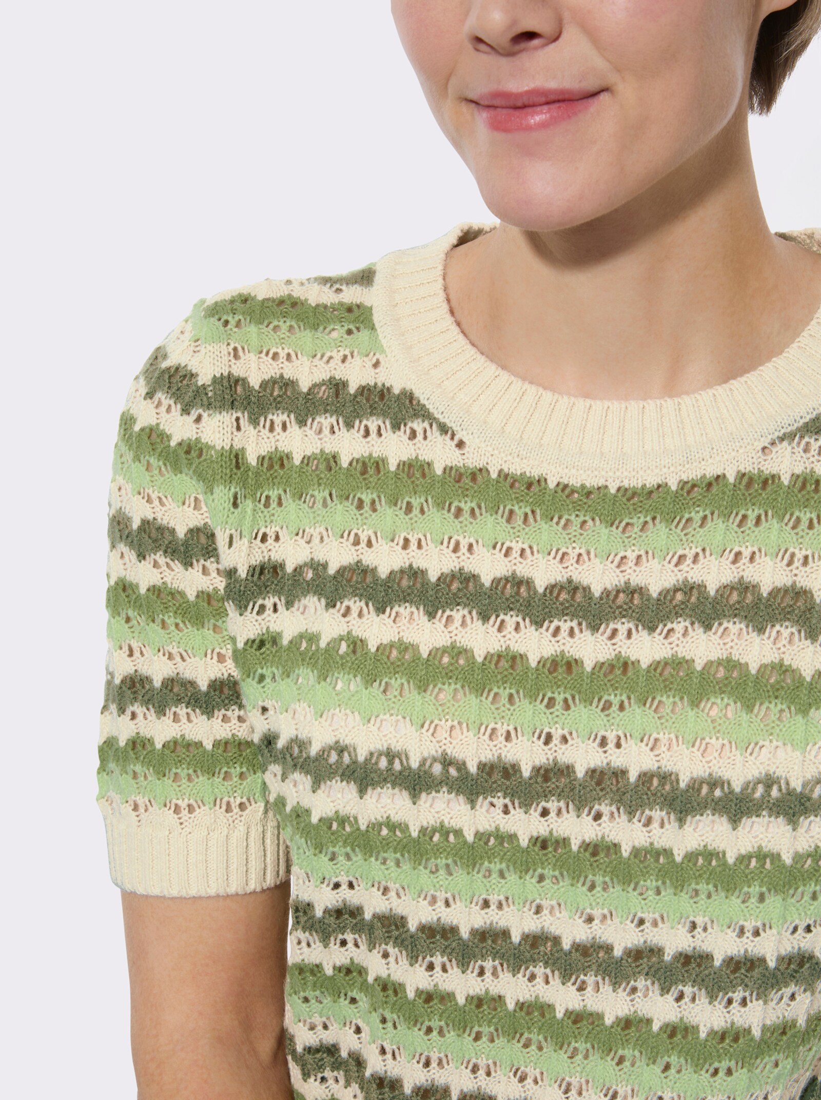 Ajourpullover mit Ringel-Muster - sand-khaki-geringelt