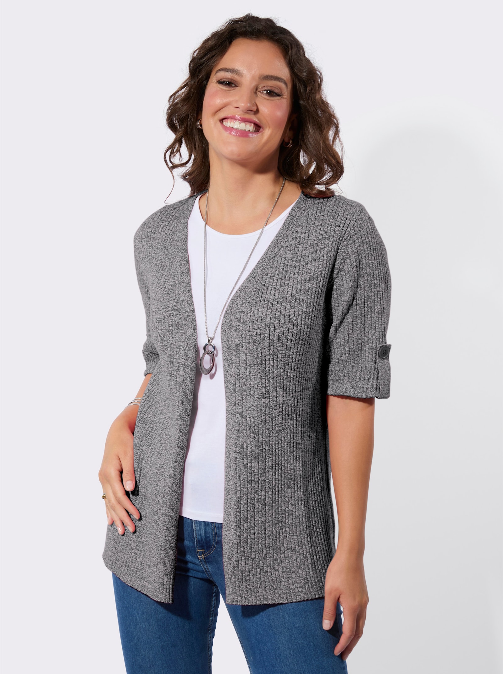 Vest van gemêleerd garen, onderhoudsarm - zwart/wit gemêleerd